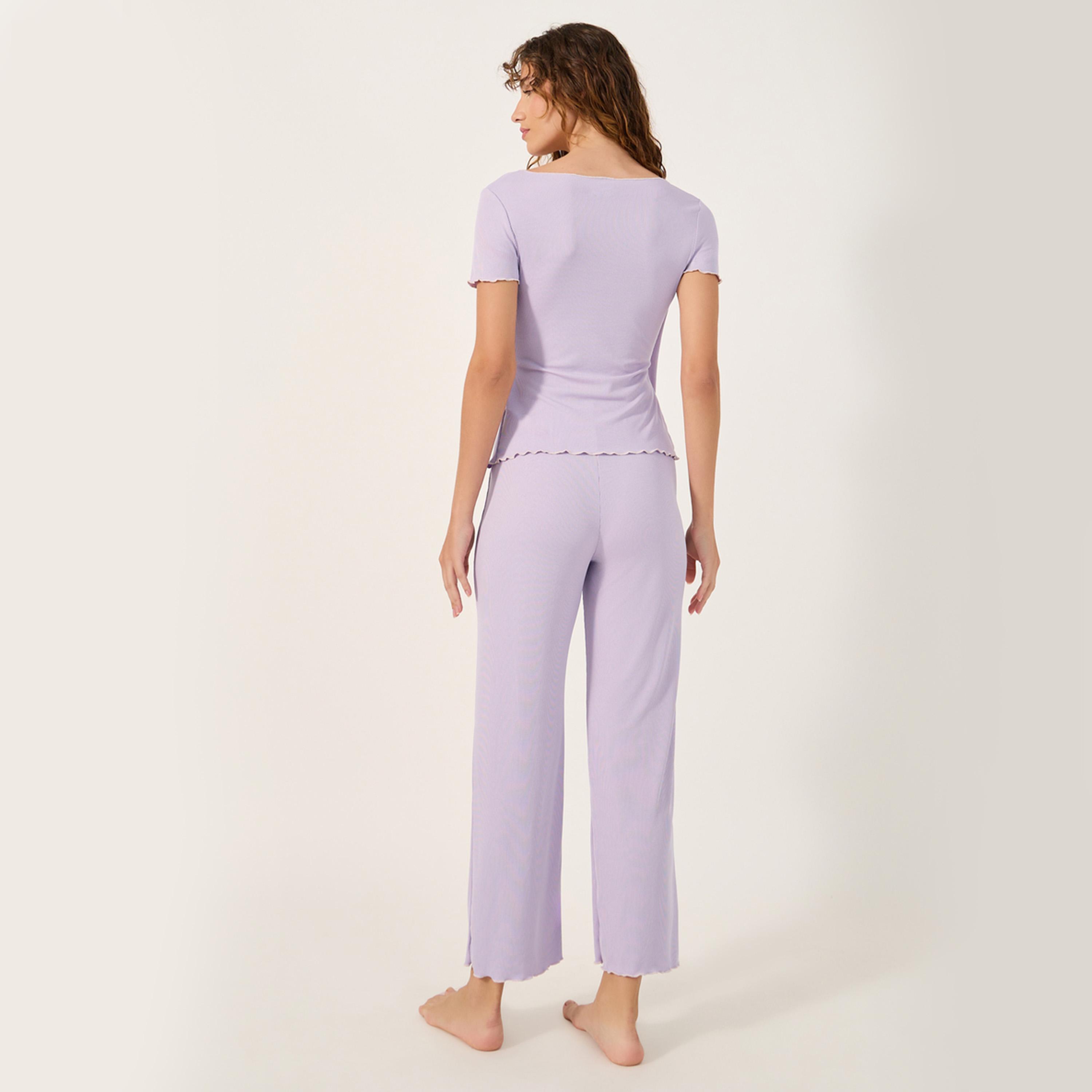 Styli Unwind Contrast Edge Rib Wrap Over Tee And Pj Set-women-clothing-nightwear-pyjamas-longsets-image-4