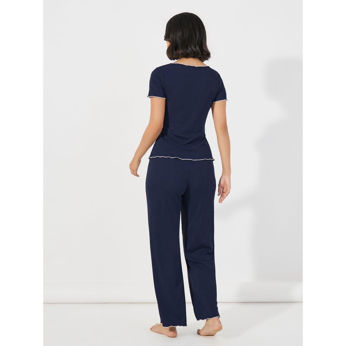 Styli Unwind Mono Contrast Edge Rib Wrap Over T-Shirt & Pyjama Set-women-clothing-nightwear-pyjamas-longsets-image-4