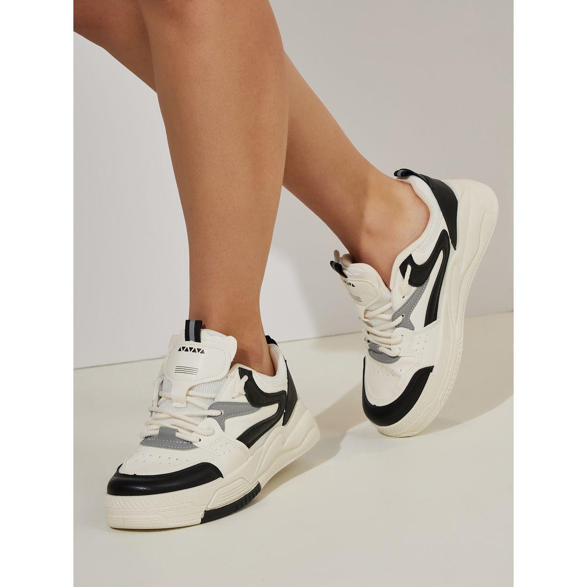 Styli Contrast Panel Casual Lace-Up Shoes-women-shoes-sneakers-image-1