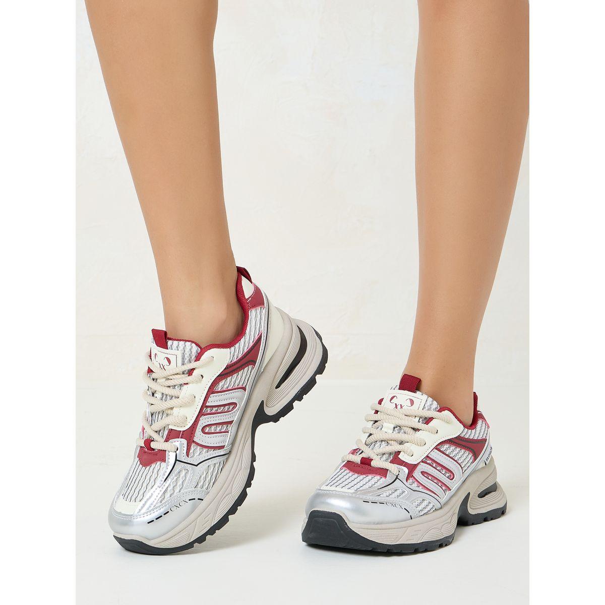 Styli Textured Lace Up Chunky Sneakers-women-shoes-sneakers-image-1