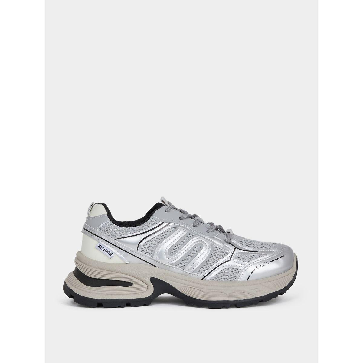Styli Textured Lace Up Chunky Sneakers-women-shoes-sneakers-image-2
