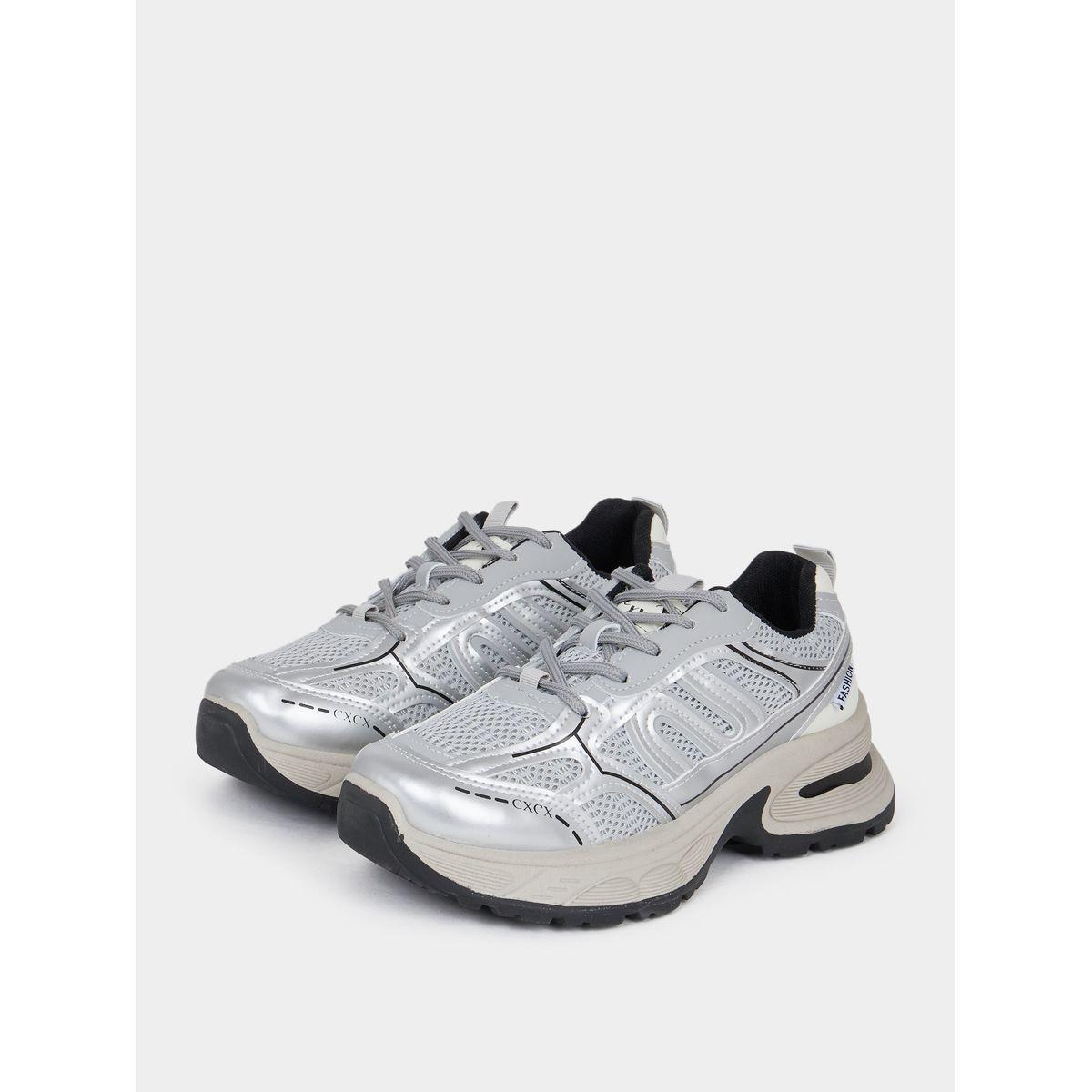 Styli Textured Lace Up Chunky Sneakers-women-shoes-sneakers-image-3