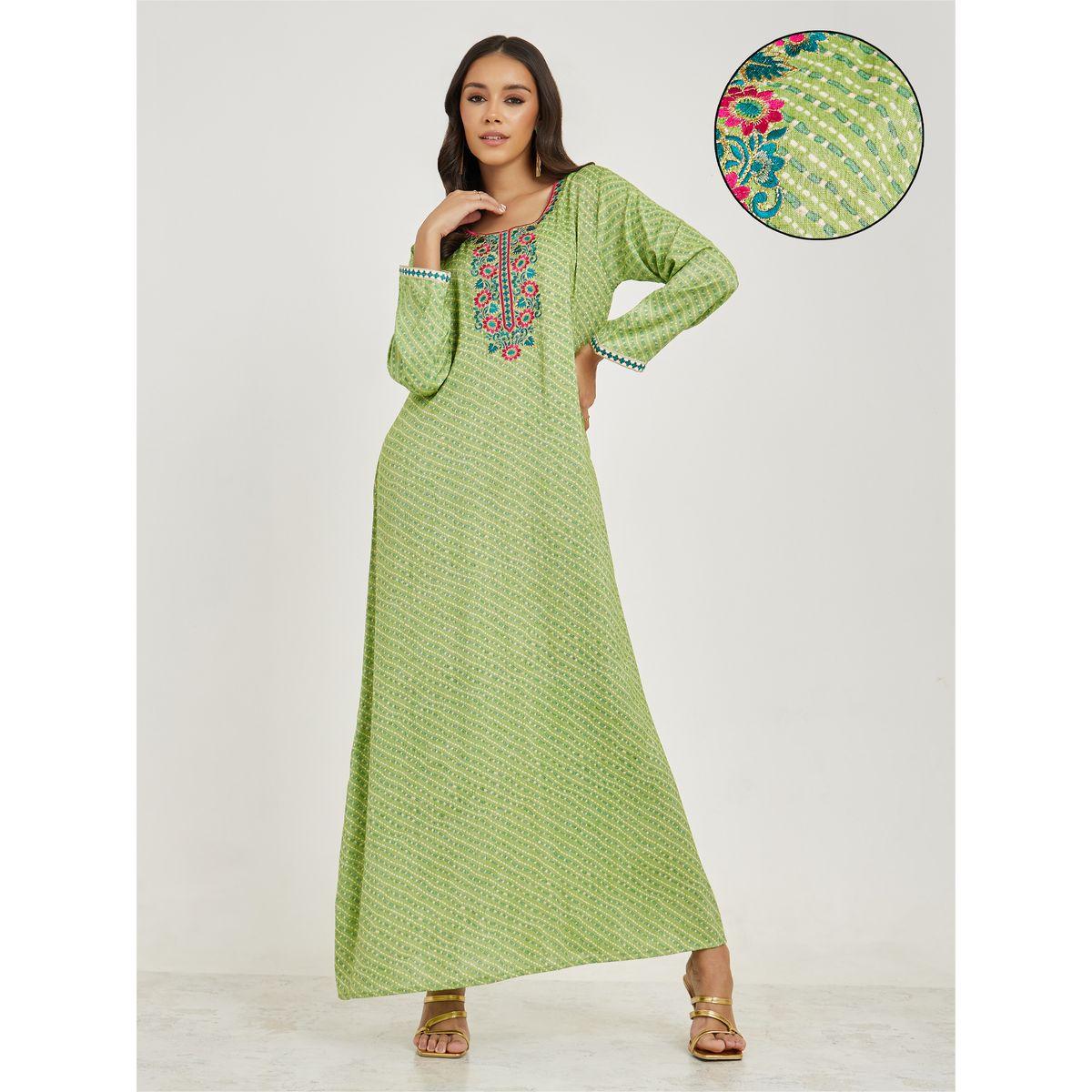 Styli Embroidery Detail Cotton Printed Jalabiya-women-arabicclothing-jalabiyas-image-1
