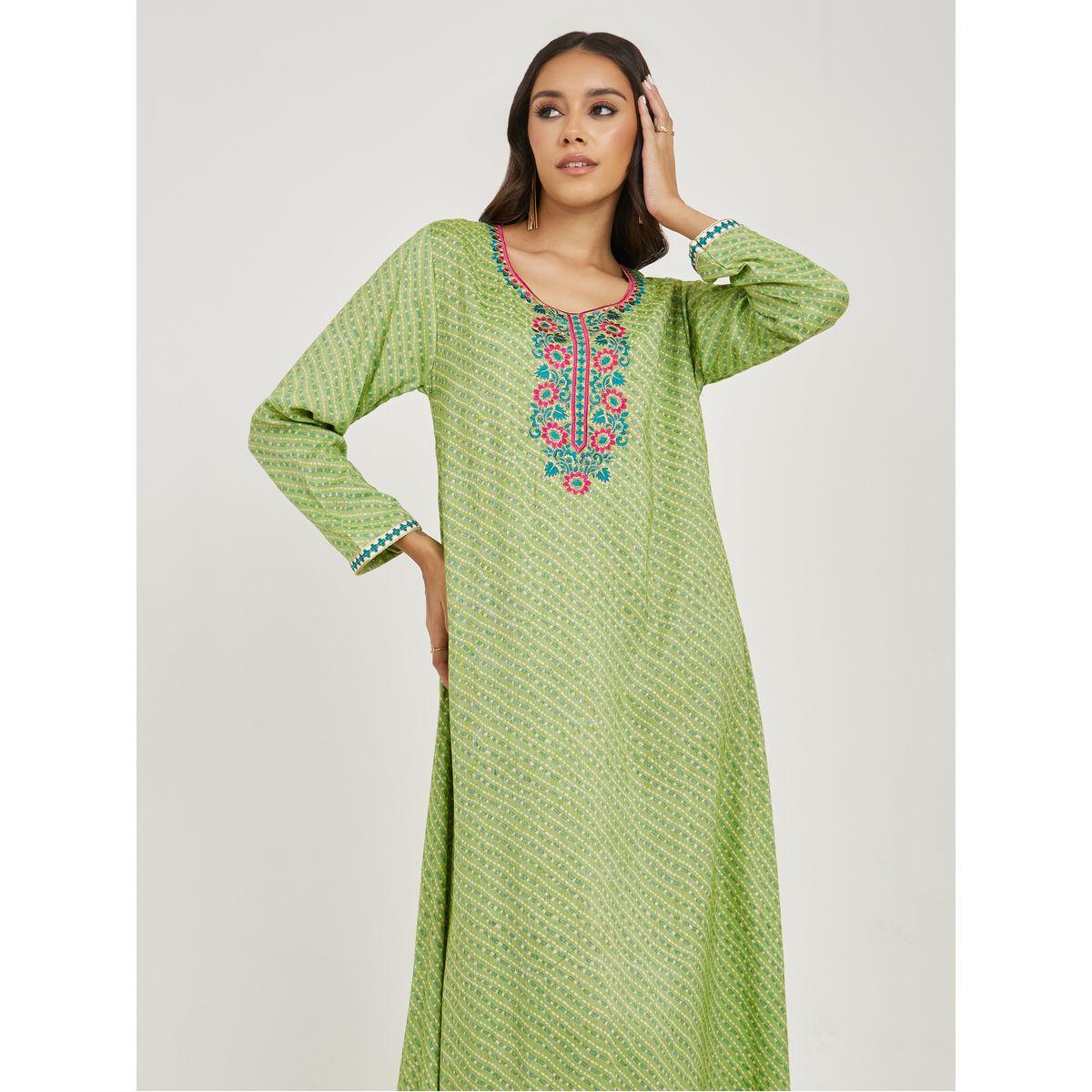 Styli Embroidery Detail Cotton Printed Jalabiya-women-arabicclothing-jalabiyas-image-2