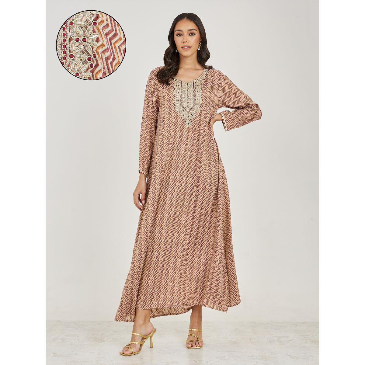 جلابية قطن بطبعة شيفرون وتفاصيل مُطرّزة-women-arabicclothing-jalabiyas-image-1
