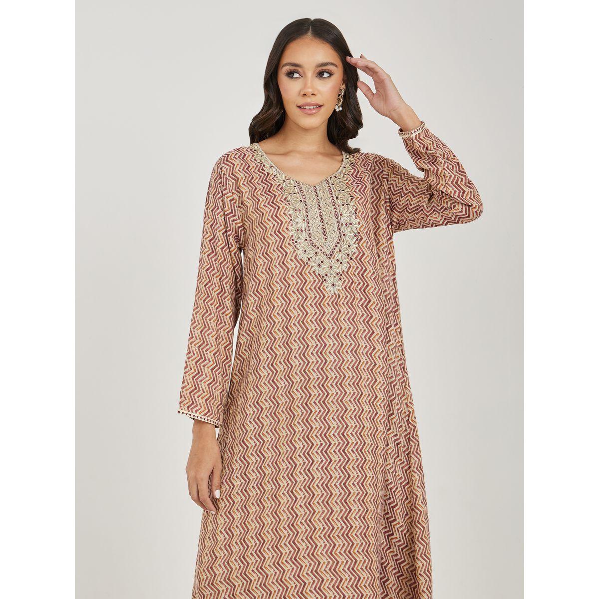 جلابية قطن بطبعة شيفرون وتفاصيل مُطرّزة-women-arabicclothing-jalabiyas-image-2
