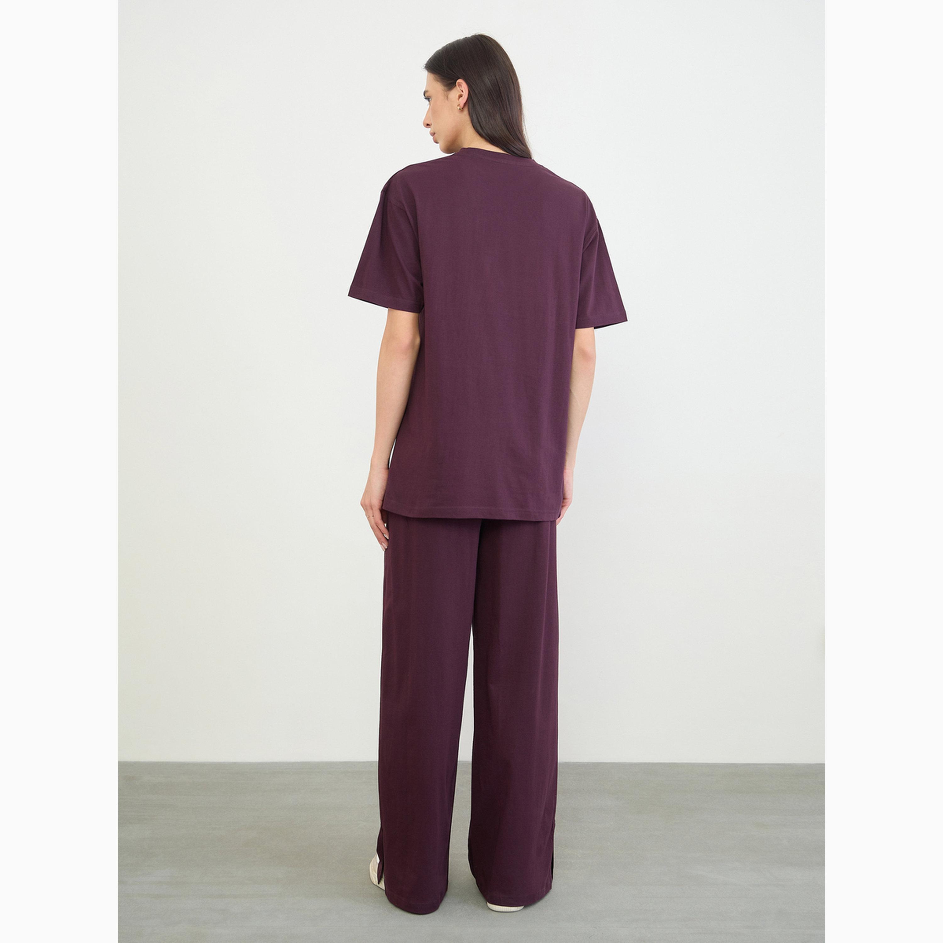 Styli Purple Solid T-Shirt and Bootcut Pants Co-Ords-women-clothing-coordsets-image-4