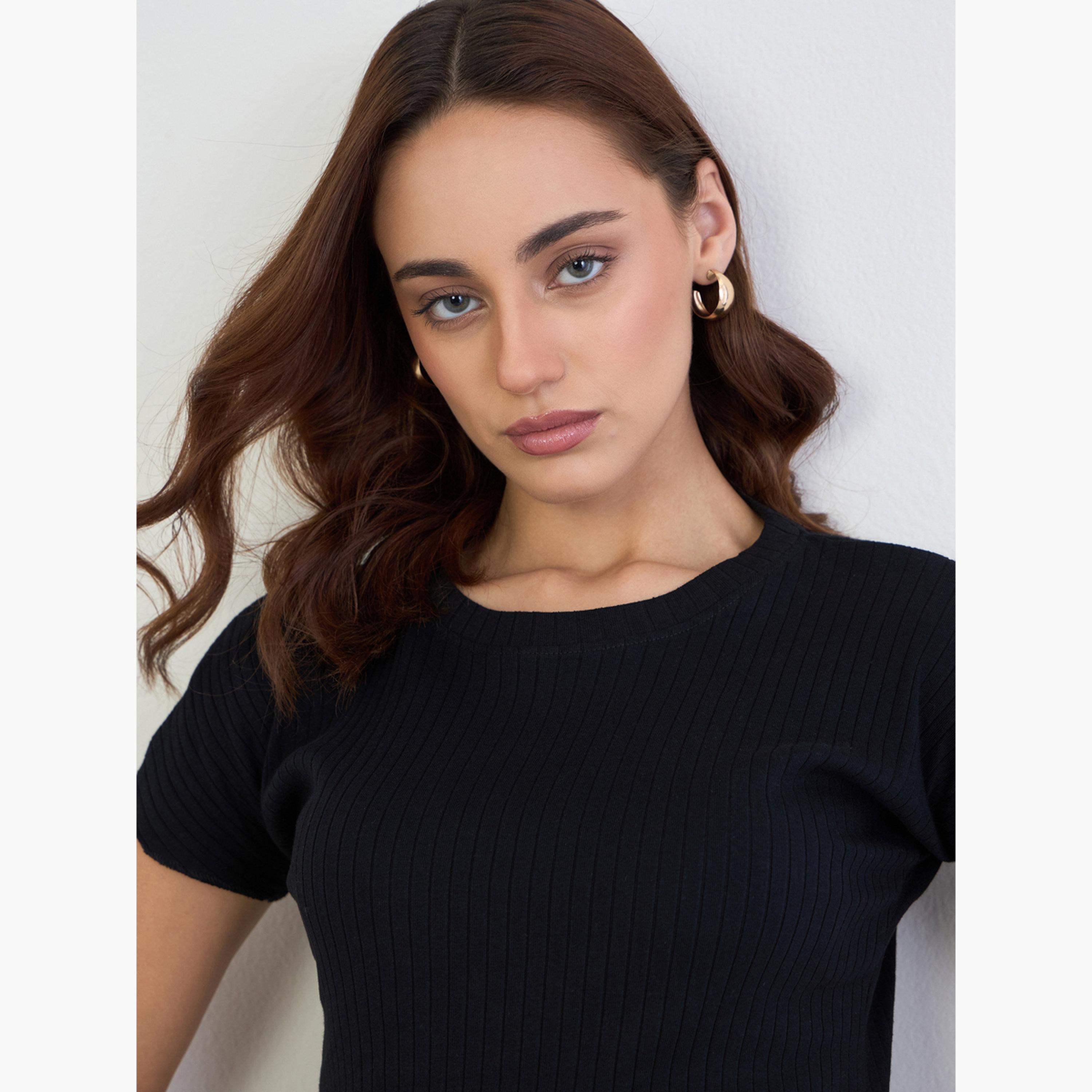 Styli Wide Rib Ruched T-Shirt and Joggers Co-Ords-women-clothing-coordsets-image-3