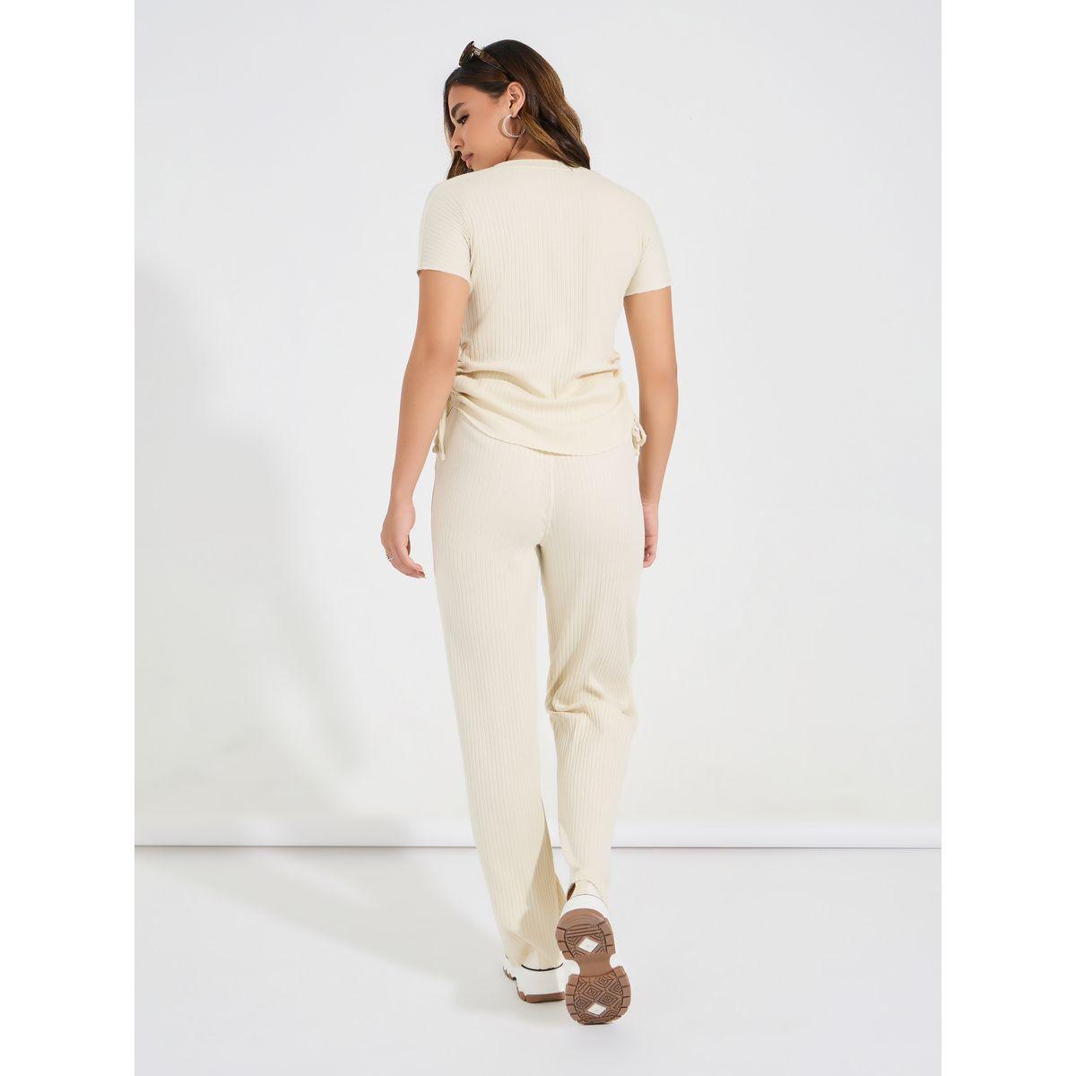 جوغر بارجل مستقيمة مع تيشيرت بتفاصيل مزمومة-women-clothing-coordsets-image-5