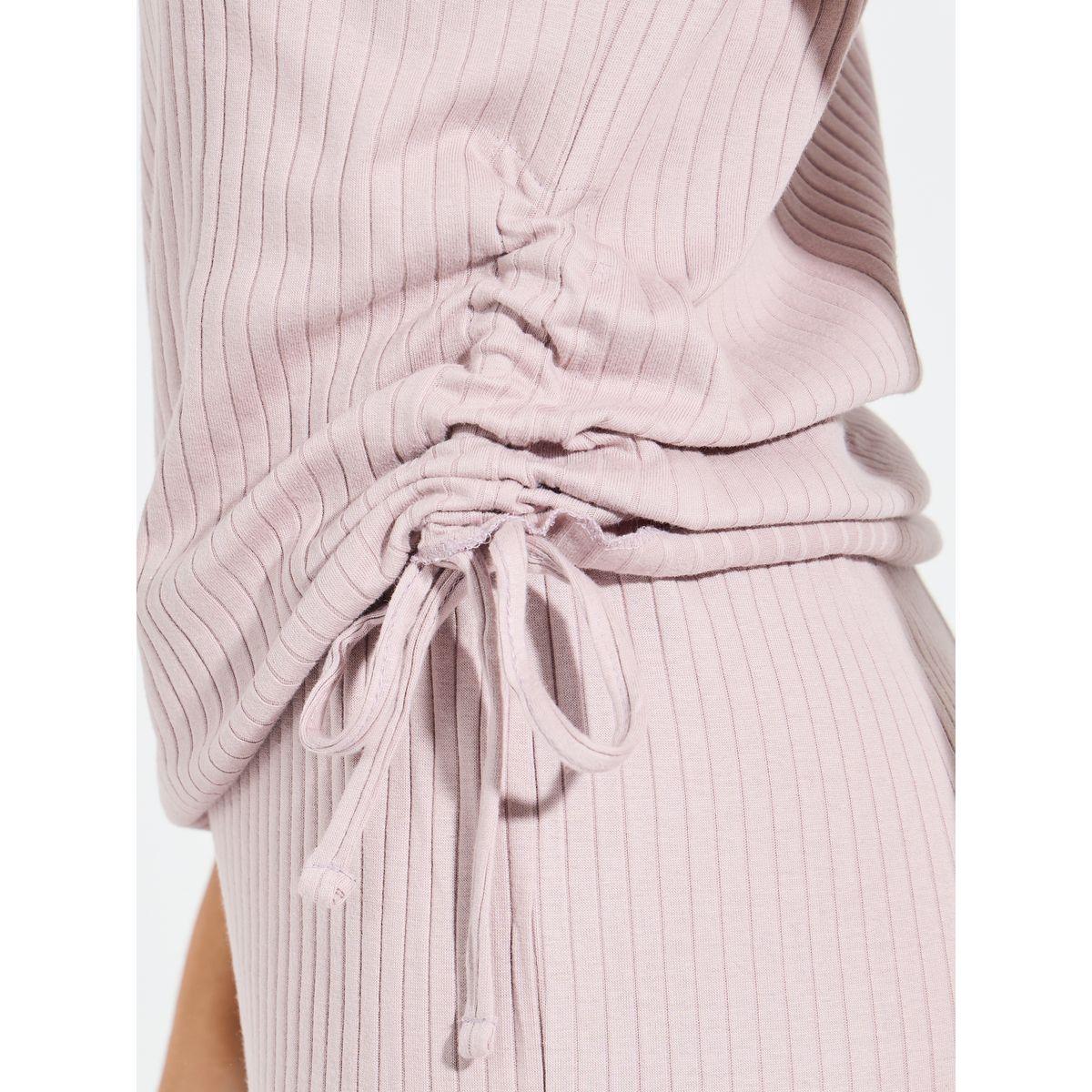 Styli Wide Rib Ruched T-Shirt & Wide Leg Joggers Co-Ords-women-clothing-coordsets-image-4