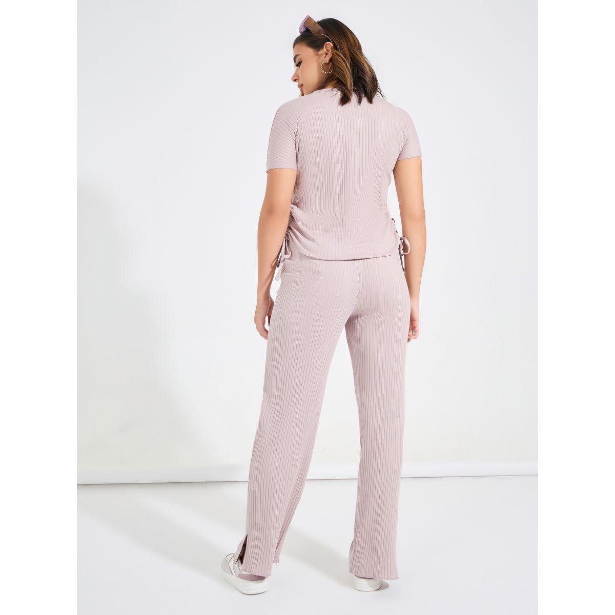 Styli Wide Rib Ruched T-Shirt & Wide Leg Joggers Co-Ords-women-clothing-coordsets-image-6