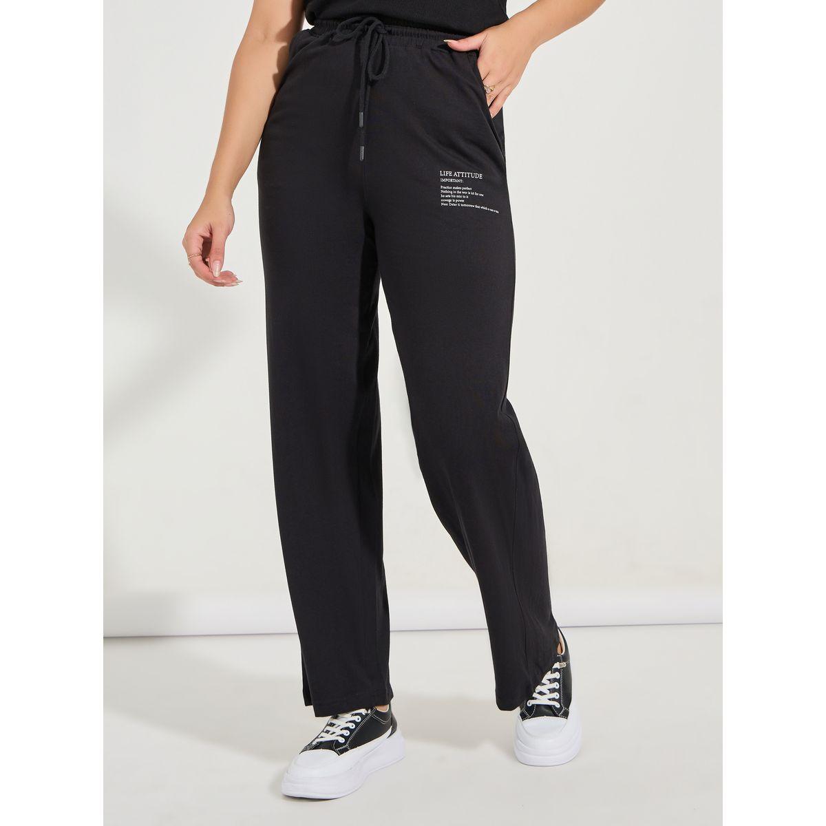 Styli Contrast Collar Rib Polo T-Shirt & Wide Leg Joggers Co-Ords-women-clothing-coordsets-image-4