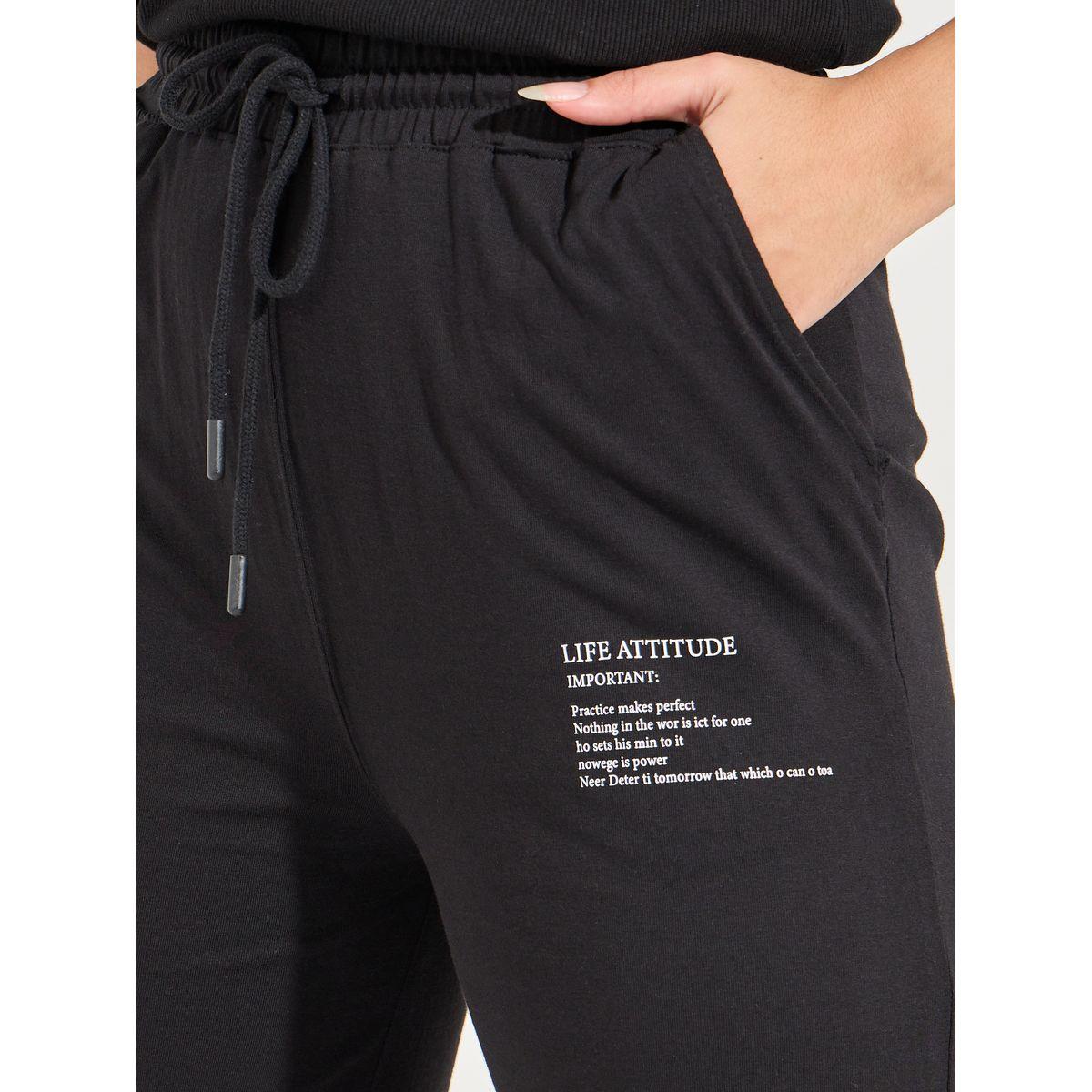 Styli Contrast Collar Rib Polo T-Shirt & Wide Leg Joggers Co-Ords-women-clothing-coordsets-image-5