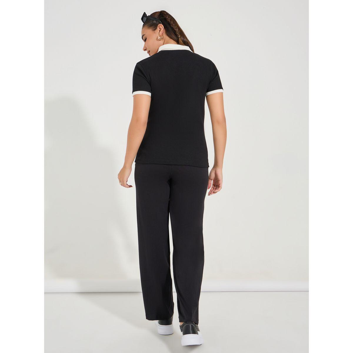 طقم منسق من جوغر بارجل واسعة مع تيشيرت بولو-women-clothing-coordsets-image-6