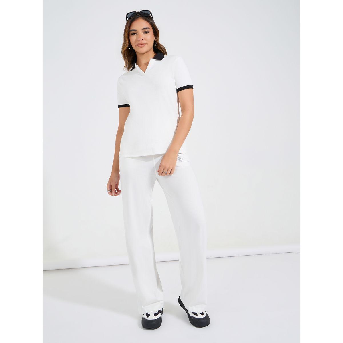 جوغر بارجل واسعة مع تيشيرت بياقة بولو-women-clothing-coordsets-image-1