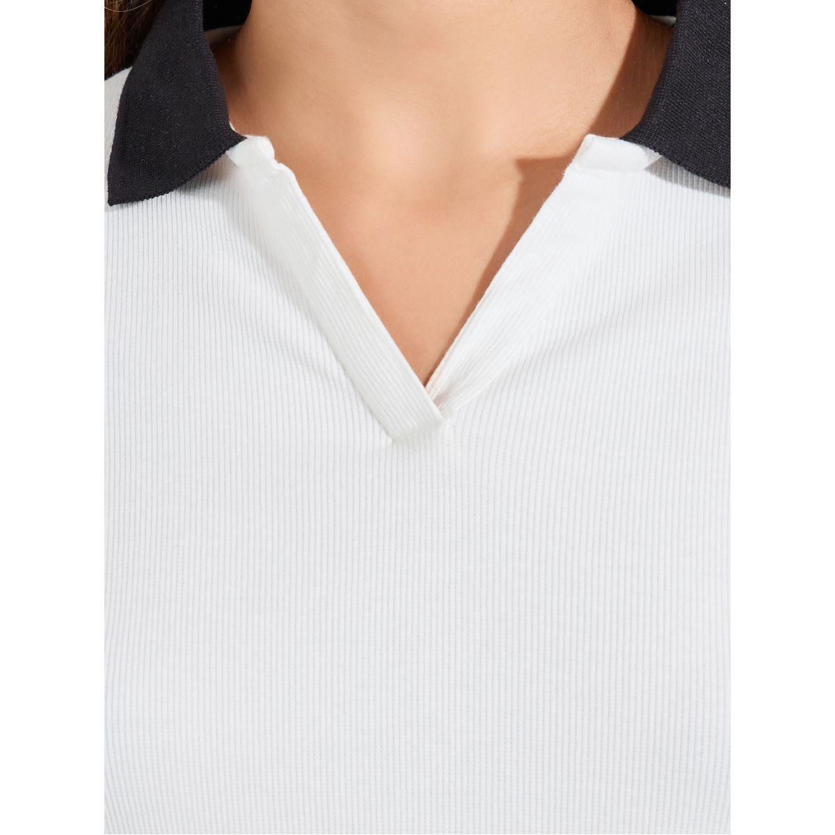 Styli Contrast Collar Rib Polo T-Shirt & Wide Leg Joggers Co-Ords-women-clothing-coordsets-image-3