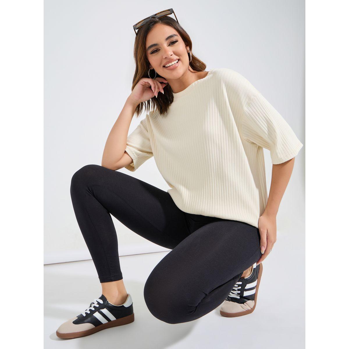 Buy Women s Styli Oversized Ribbed T Shirt Ankle Length Leggings Co Ord Set Online Centrepoint KSA