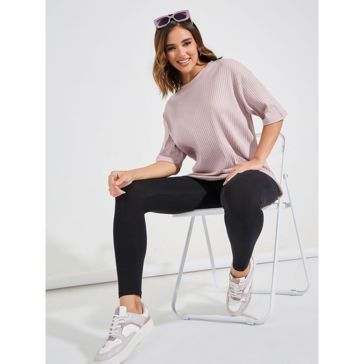 Styli Rib Oversized T-Shirt & Ankle Length Leggings Co-Ords-women-clothing-coordsets-image-1