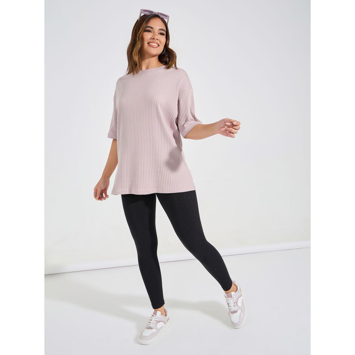 Styli Rib Oversized T-Shirt & Ankle Length Leggings Co-Ords-women-clothing-coordsets-image-2