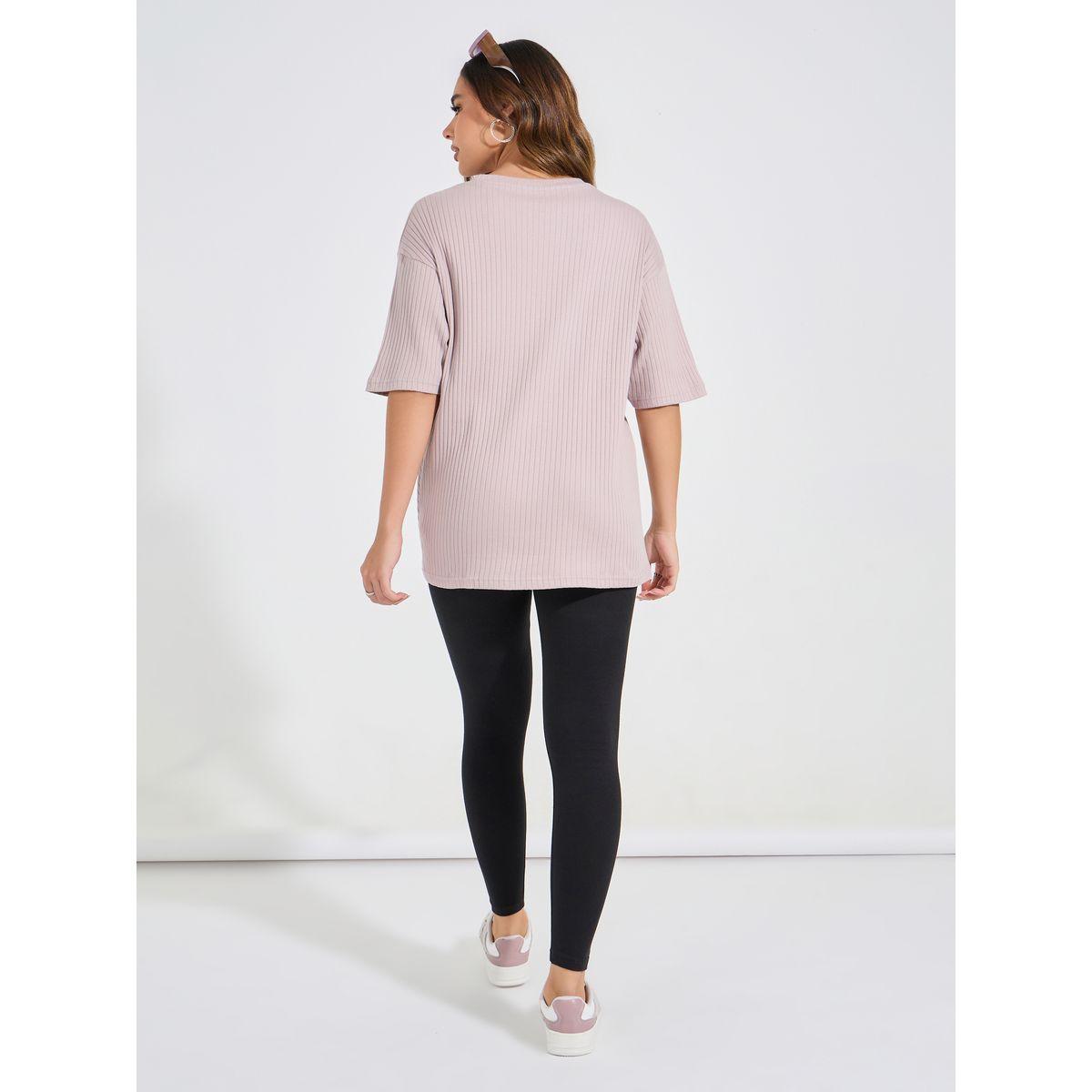 Styli Rib Oversized T-Shirt & Ankle Length Leggings Co-Ords-women-clothing-coordsets-image-6