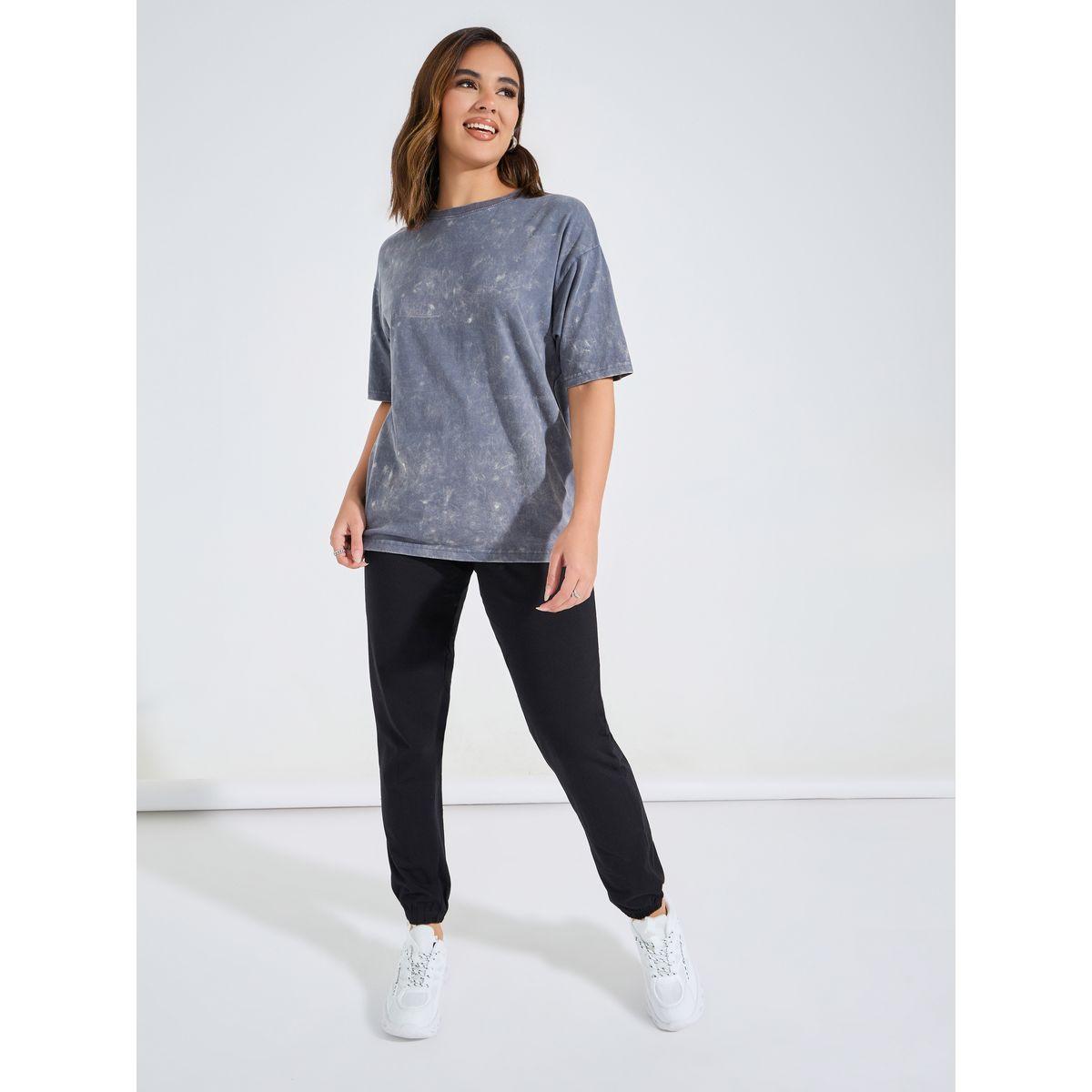 Styli Acid Wash T-Shirt with Joggers Co-Ord Set-women-clothing-coordsets-image-1