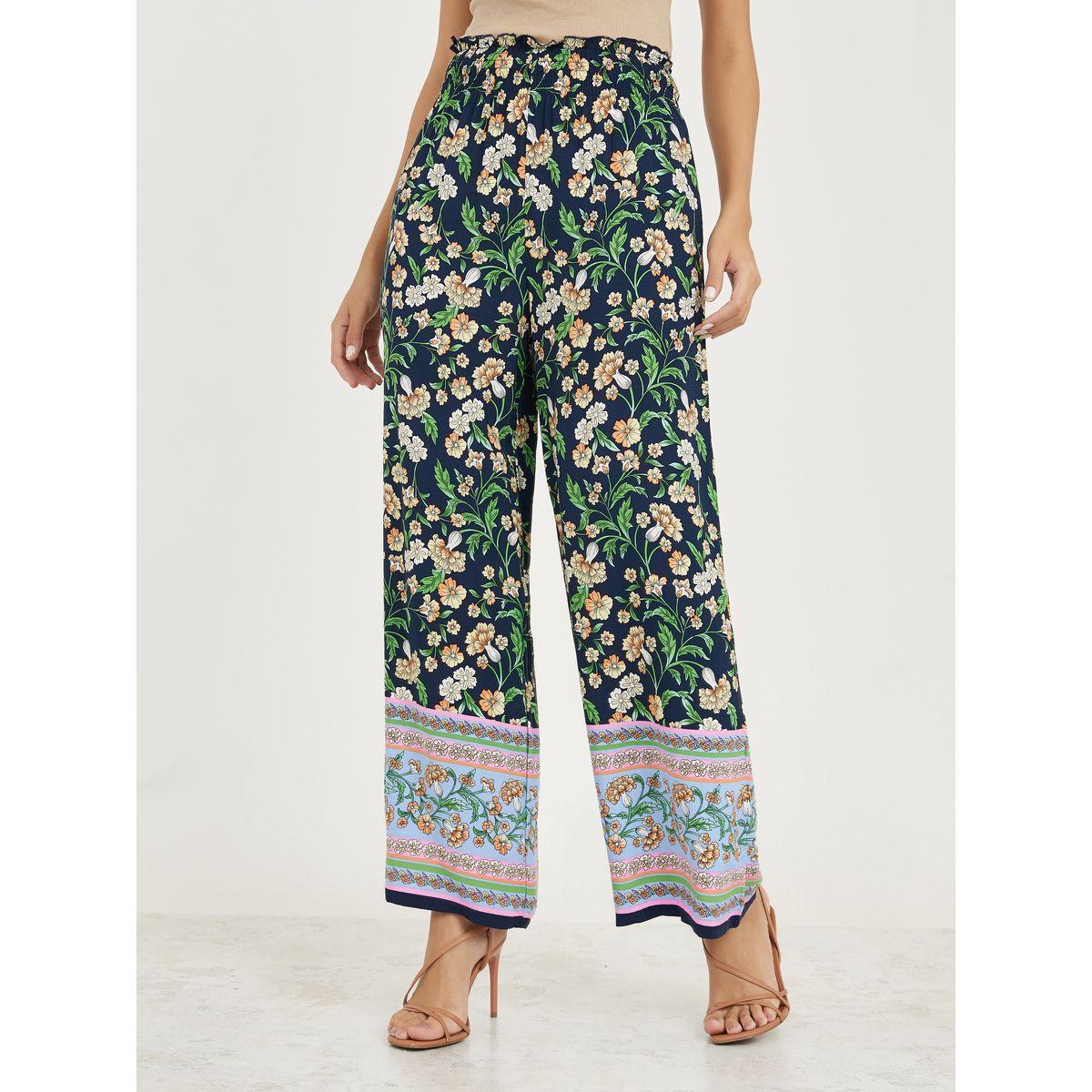 Styli All Over Print Smocking Waistband Straight Leg Pants-women-clothing-bottoms-trousers-image-1