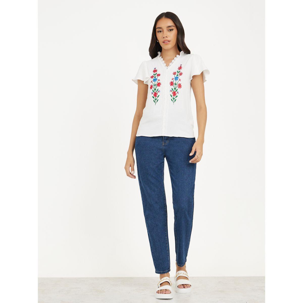Styli Embroidery Detail Notched Neck Top-women-clothing-shirtsandblouses-blouses-image-2