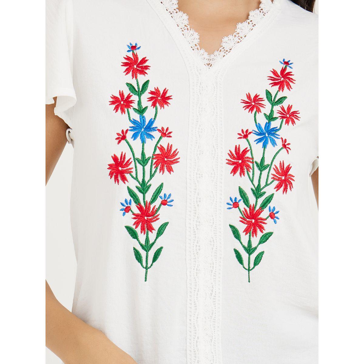 Styli Embroidery Detail Notched Neck Top-women-clothing-shirtsandblouses-blouses-image-3