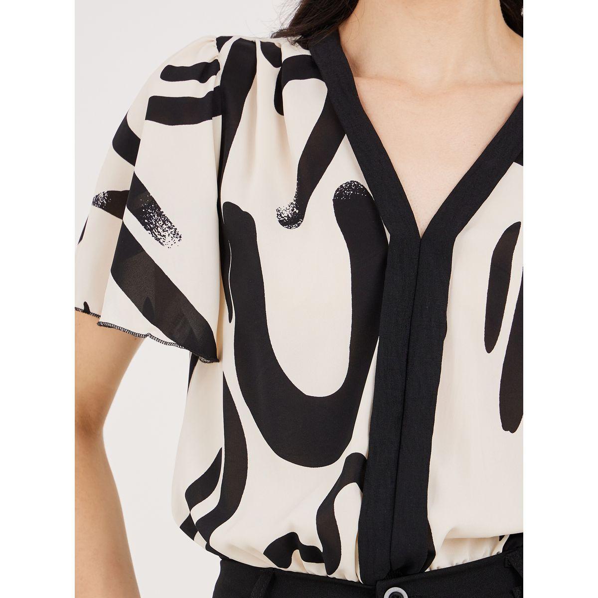 Styli V Neck Graphic Print Bodysuit with Frill Sleeves-women-clothing-tshirts-image-4