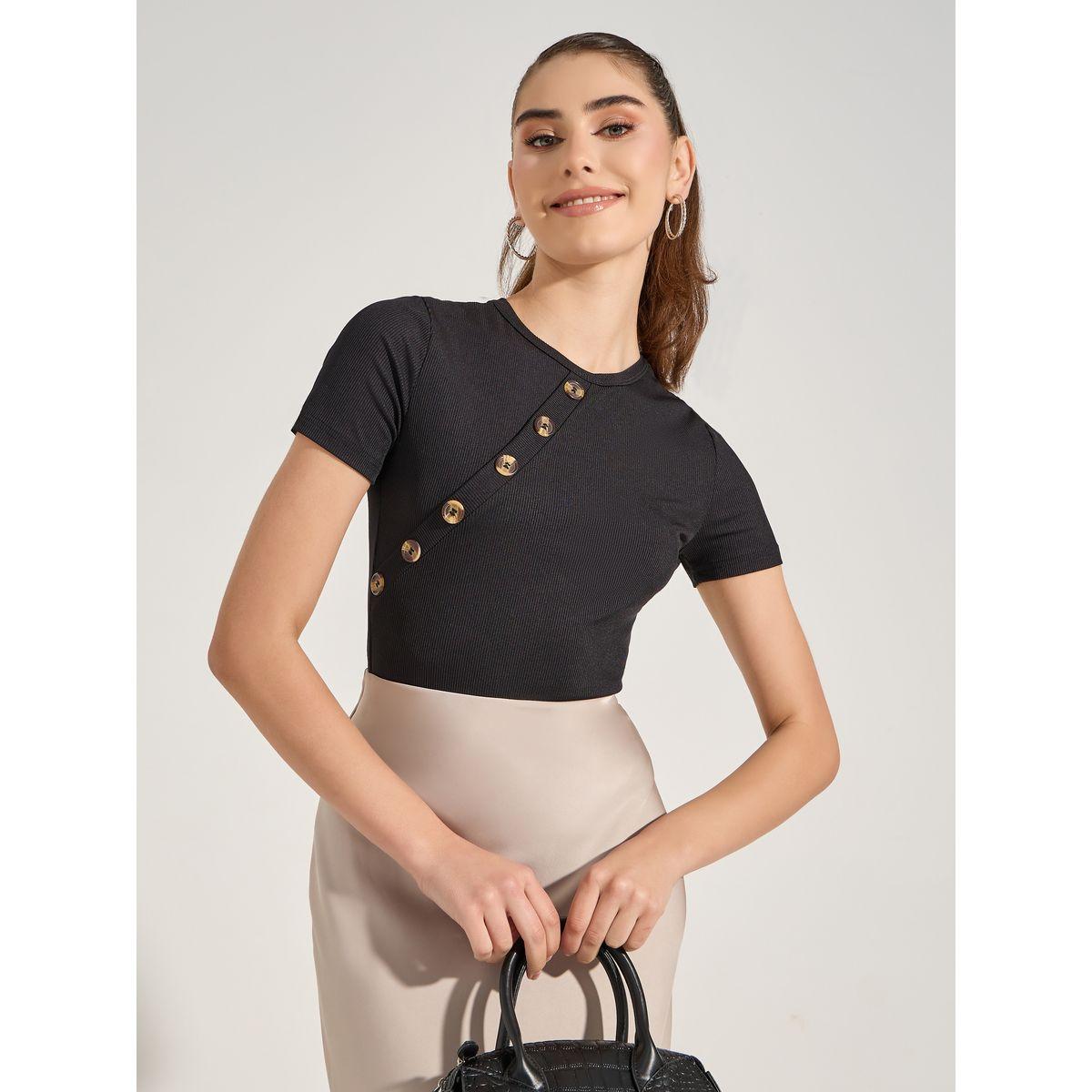 Styli Solid Rib Button Trim Bodysuit-women-clothing-tshirts-image-3