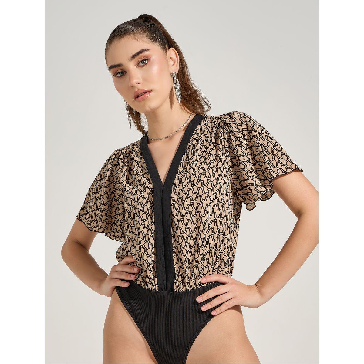 بودي سوت بطبعة هندسية مع اكمام بكشكش-women-clothing-tshirts-image-1
