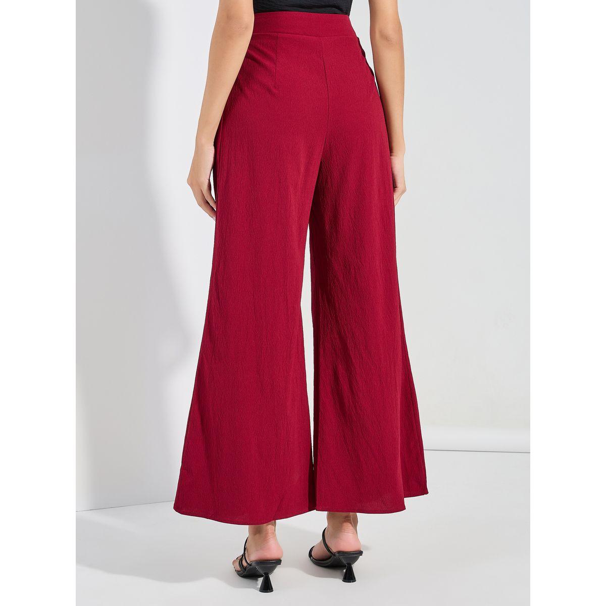 Styli Solid Wide Leg Pants with Tie-Up Belt-women-clothing-bottoms-trousers-image-4