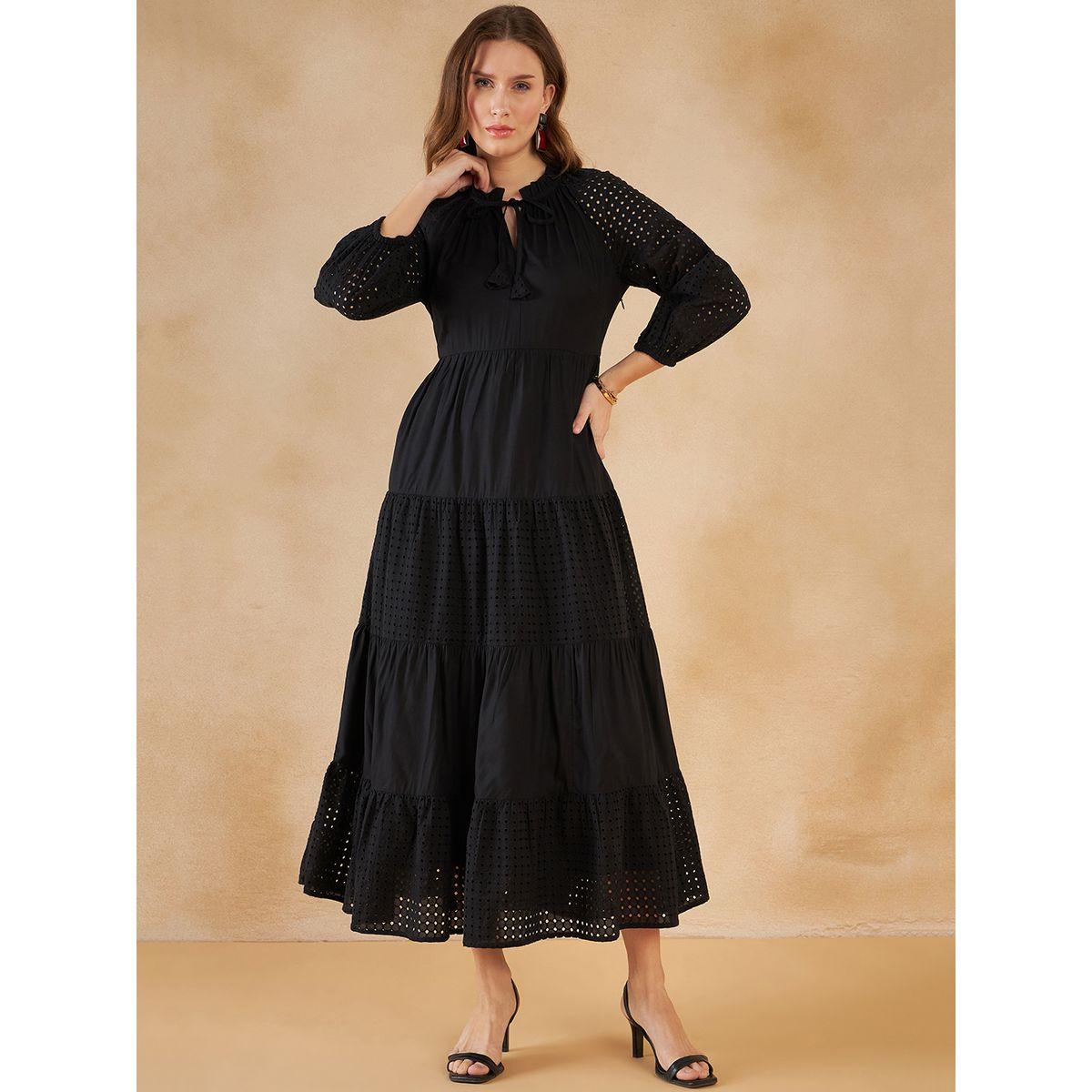 فستان طويل بكسرات مع فتحات صغيرة فِميلا × ستايلي-women-clothing-dresses-image-1