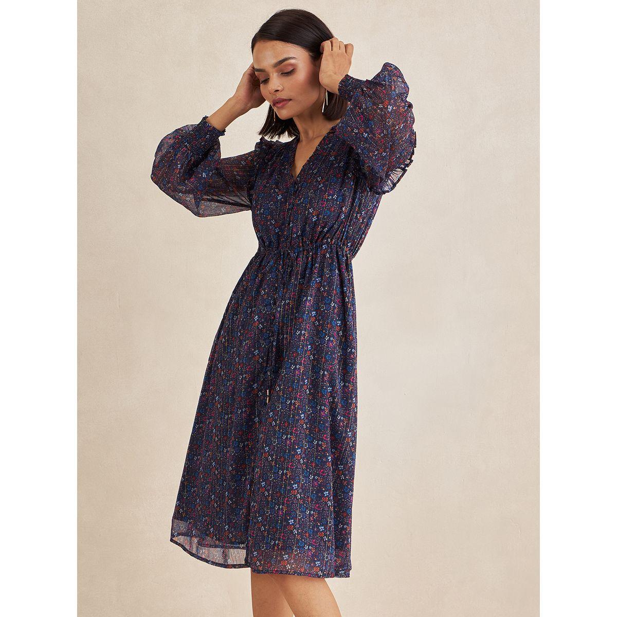 Femmella X Styli  Lurex Floral Print Button Down Midi Dress-women-clothing-dresses-image-2