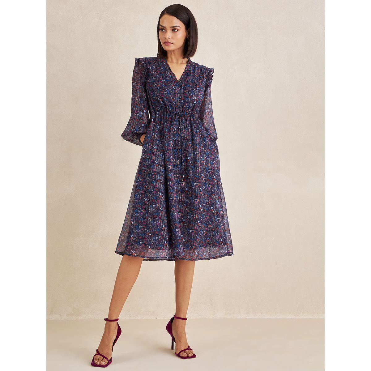 Femmella X Styli  Lurex Floral Print Button Down Midi Dress-women-clothing-dresses-image-5