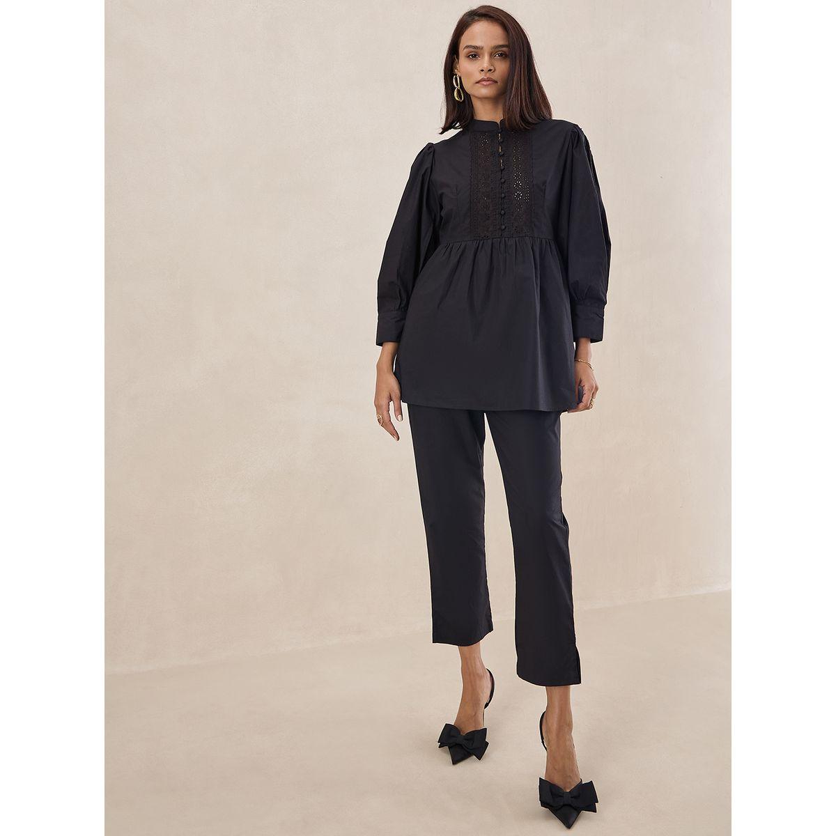 Femmella X Styli  Cotton Poplin Lace Detail Top & Pants Co-Ords-women-clothing-coordsets-image-2