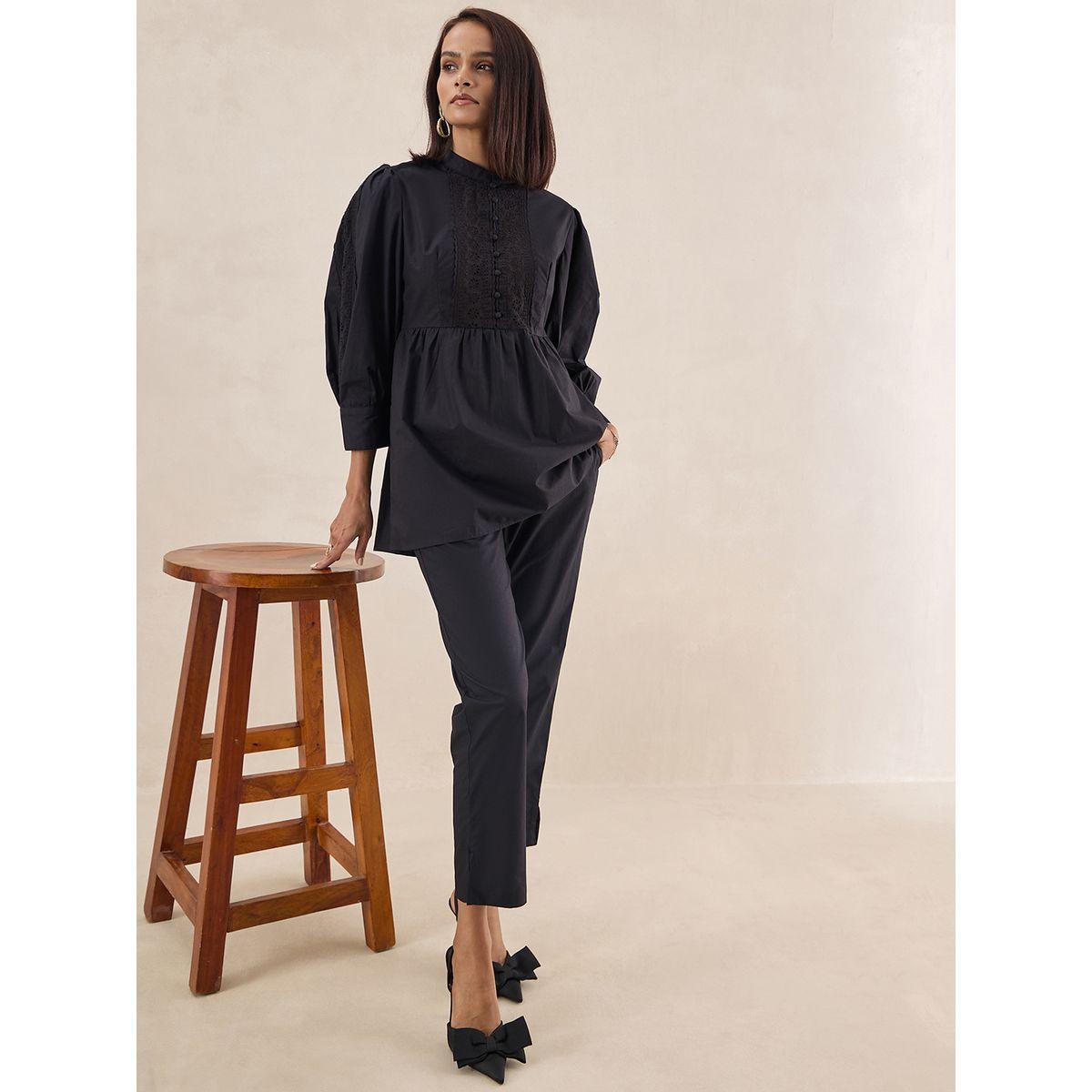 Femmella X Styli  Cotton Poplin Lace Detail Top & Pants Co-Ords-women-clothing-coordsets-image-4