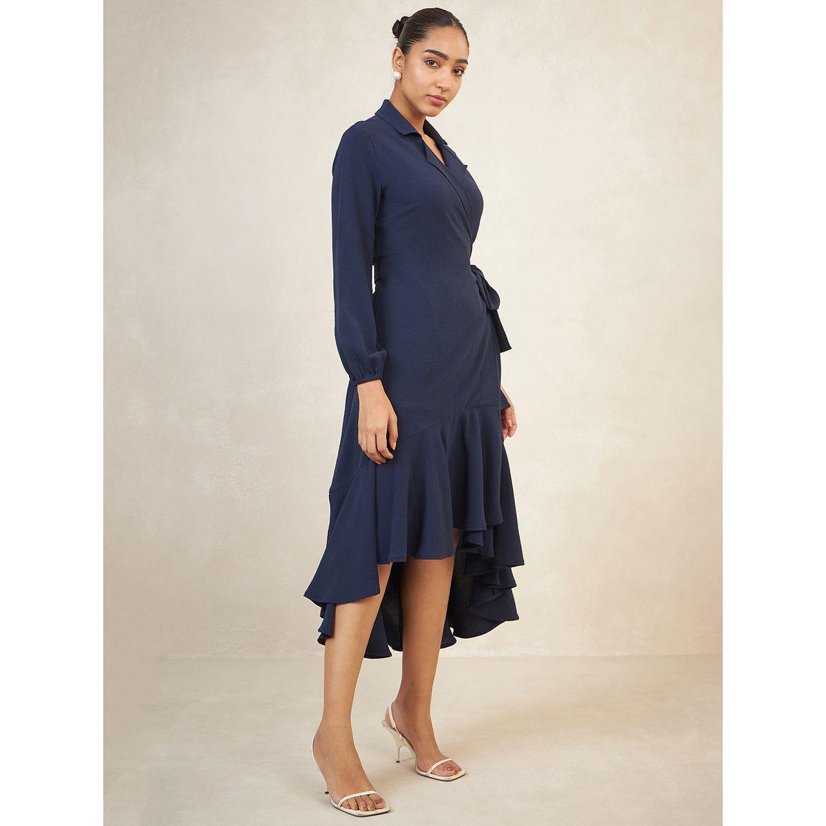 Femmella X Styli  Frill High Low Hem Wrap Midi Dress-women-clothing-dresses-image-2