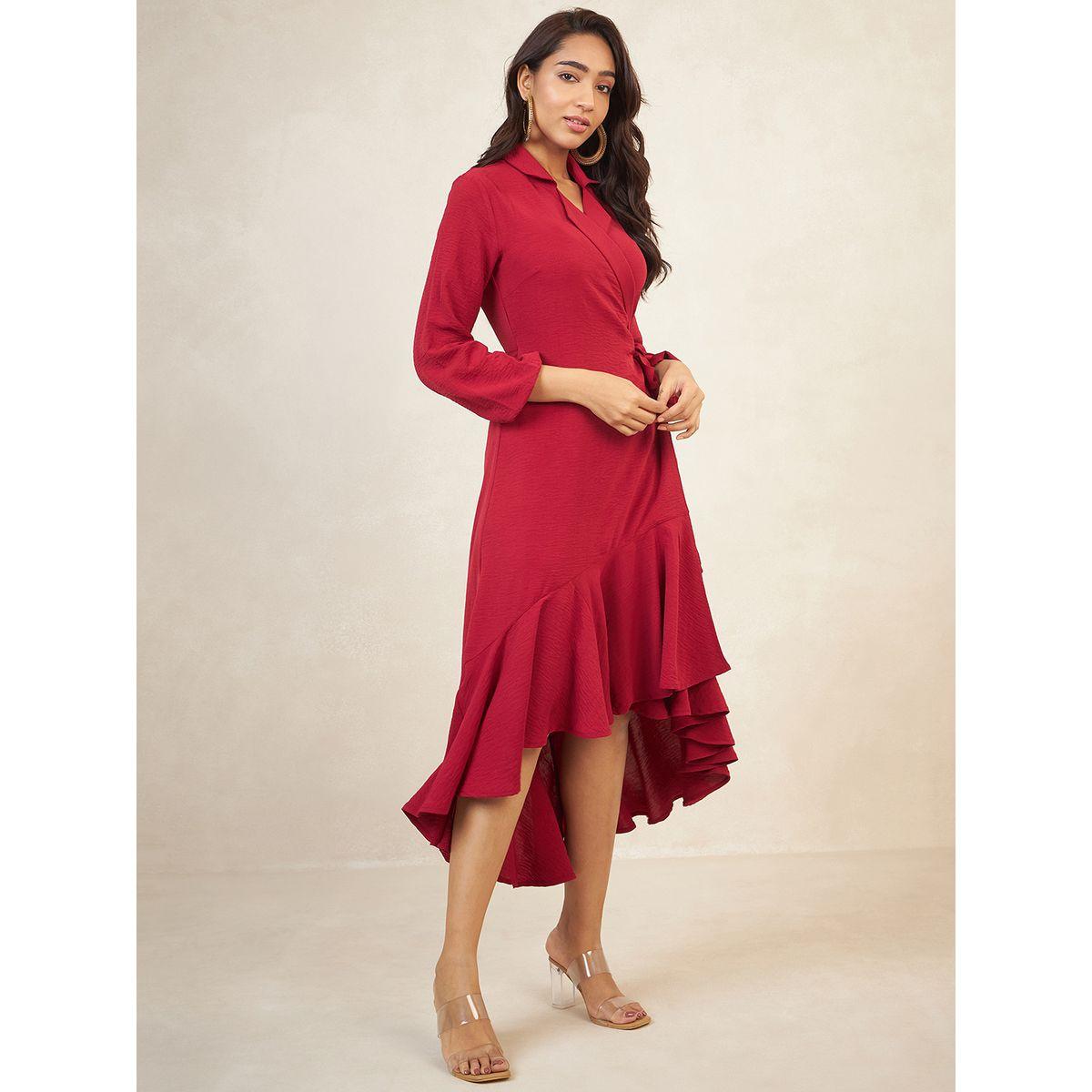 فستان بنمط لف وحافة غير متماثلة الطول فِميلا × ستايلي-women-clothing-dresses-image-2