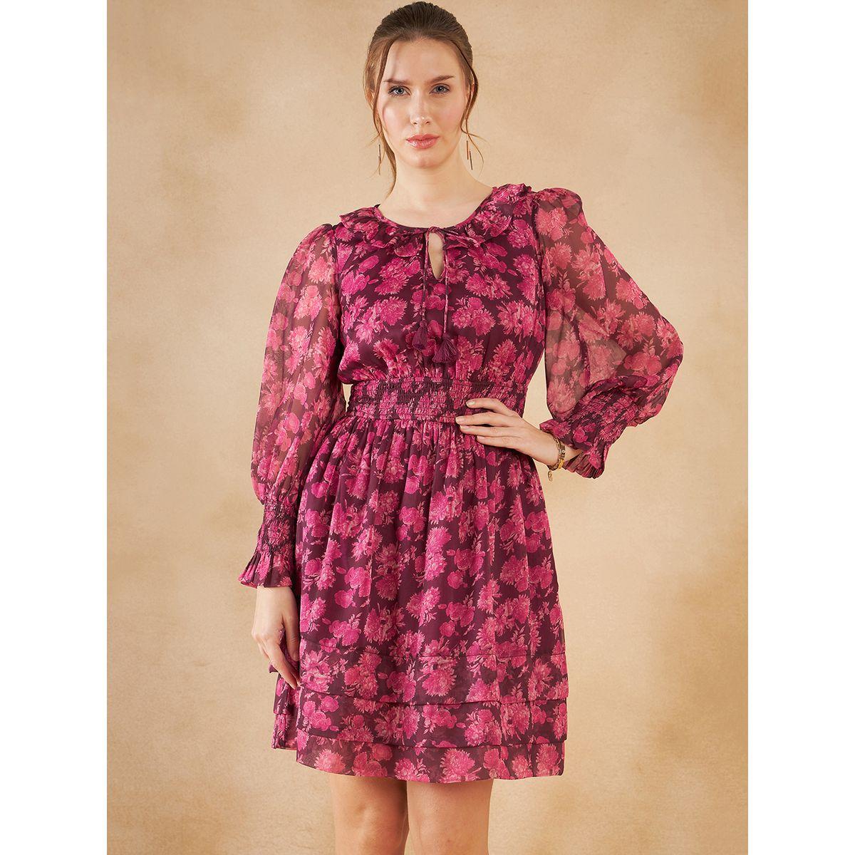 Femmella X Styli  Floral Print Smocked Mini Dress-women-clothing-dresses-image-3