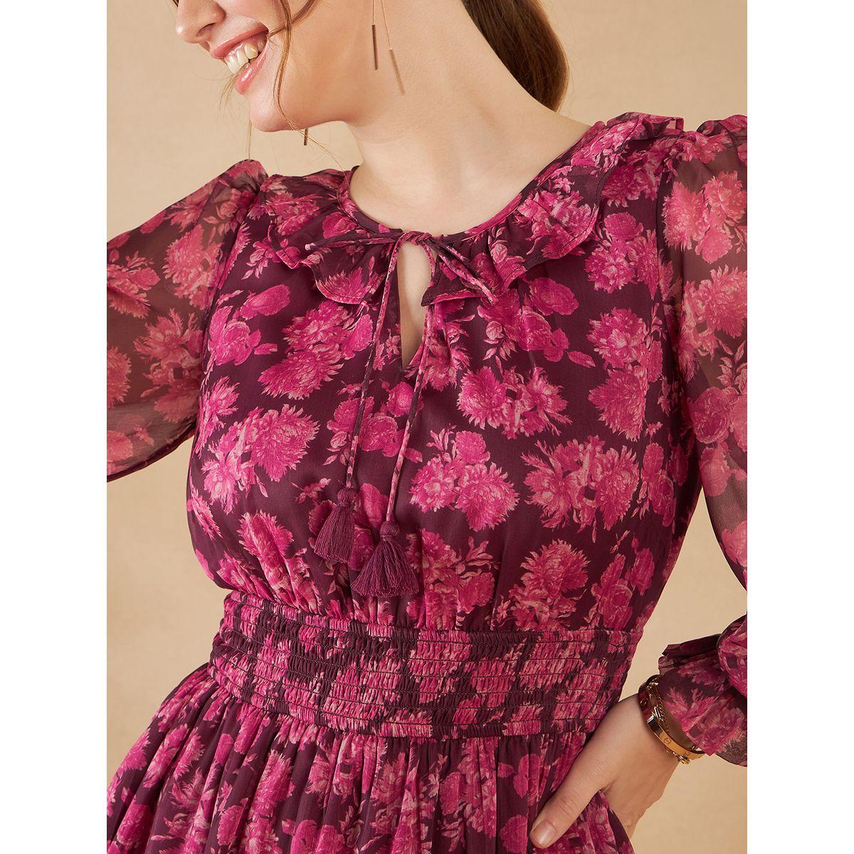 Femmella X Styli  Floral Print Smocked Mini Dress-women-clothing-dresses-image-5