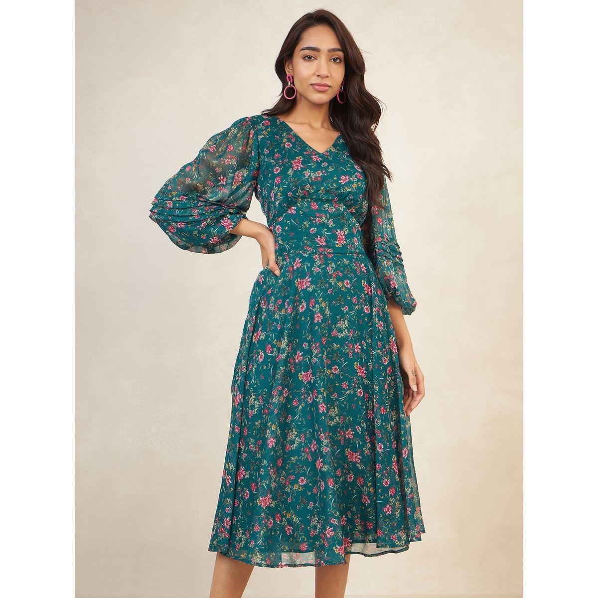فستان ميدي بنمط كورسيه مع طبعة زهور فِميلا × ستايلي-women-clothing-dresses-image-1