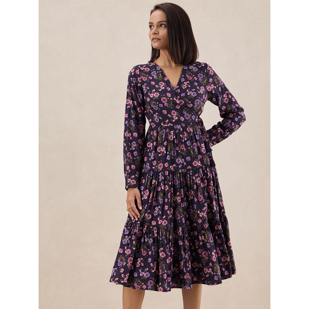 فستان ميدي مطبع بزهور مع نمط لف فِميلا × ستايلي-women-clothing-dresses-image-2