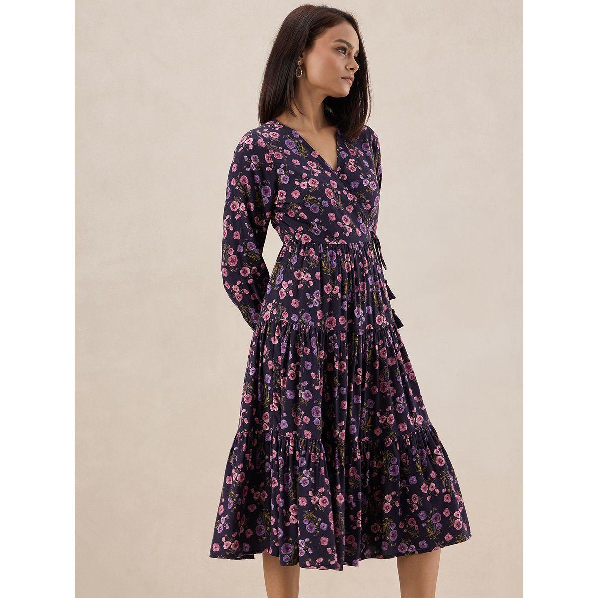 فستان ميدي مطبع بزهور مع نمط لف فِميلا × ستايلي-women-clothing-dresses-image-3