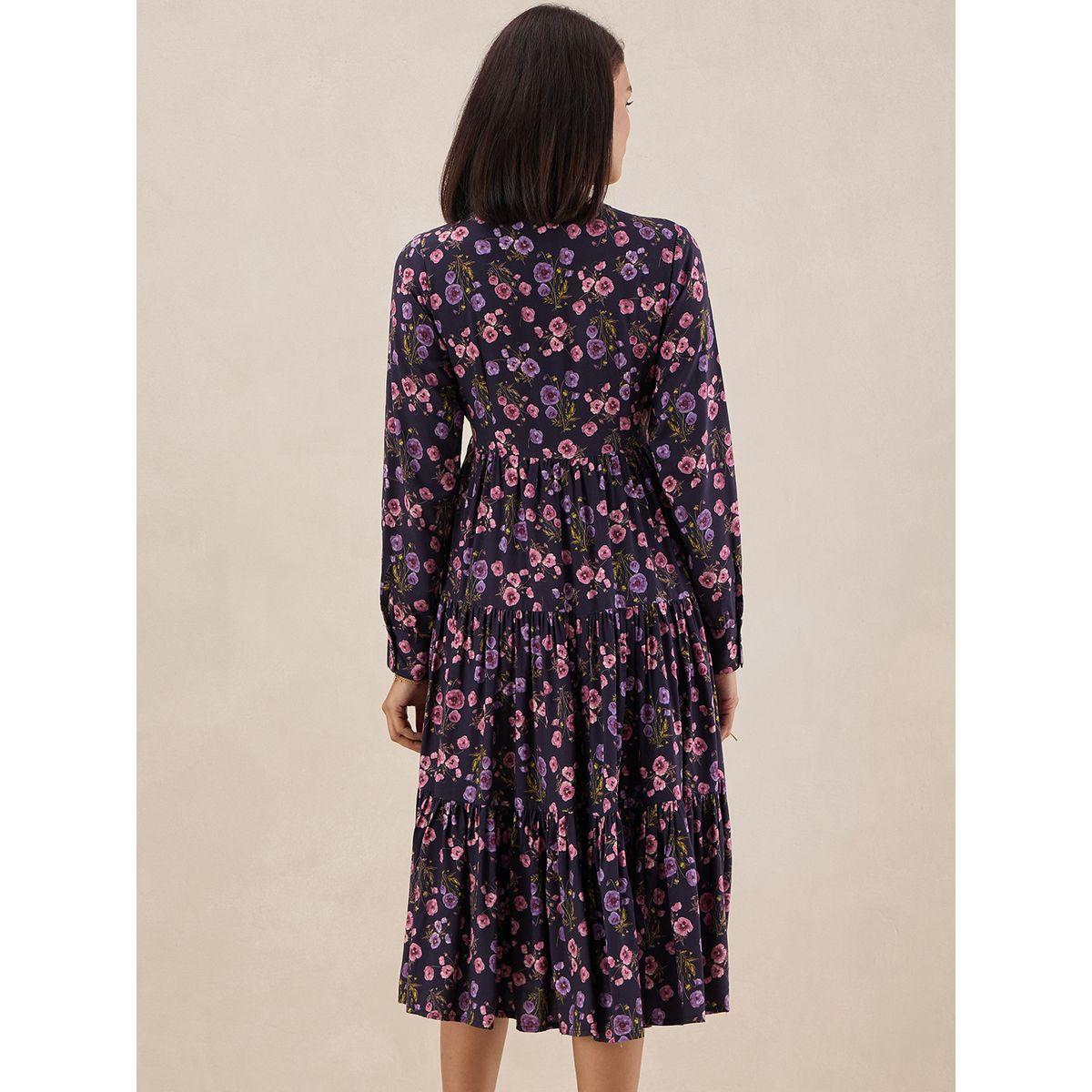 فستان ميدي مطبع بزهور مع نمط لف فِميلا × ستايلي-women-clothing-dresses-image-5