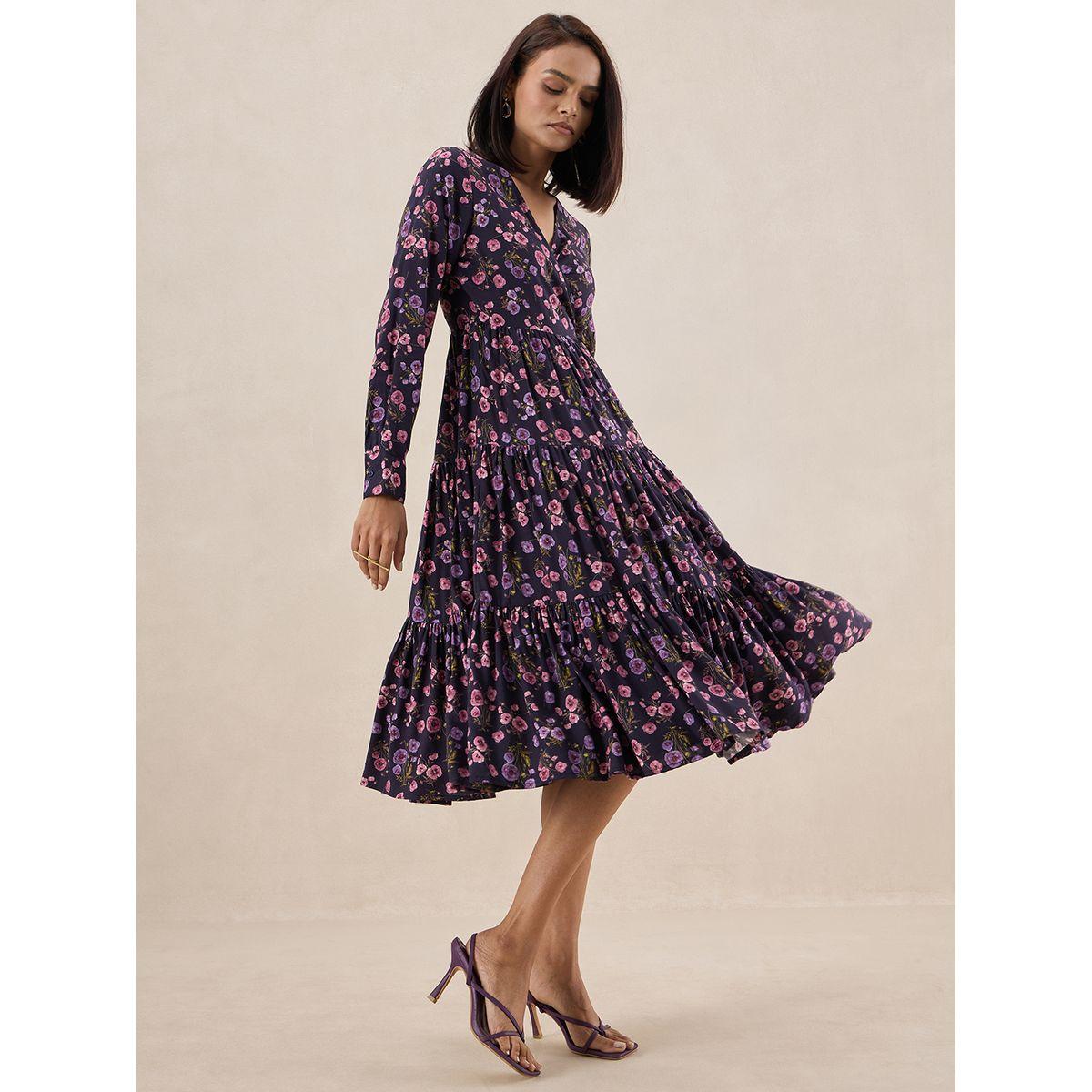 فستان ميدي مطبع بزهور مع نمط لف فِميلا × ستايلي-women-clothing-dresses-image-6
