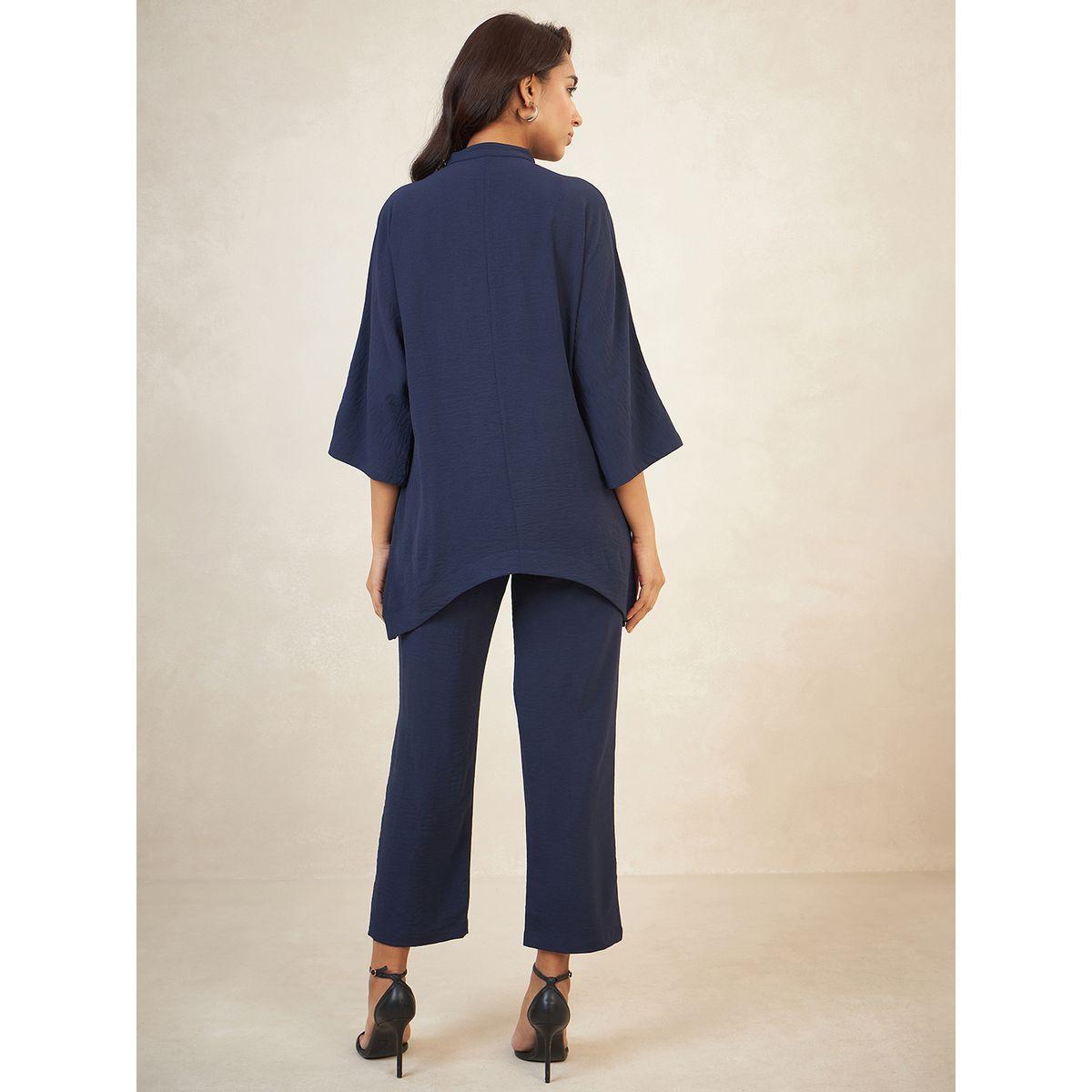 Femmella X Styli  Pintuck Detail Longline Top & Straight Pants Co-Ords-women-clothing-coordsets-image-4