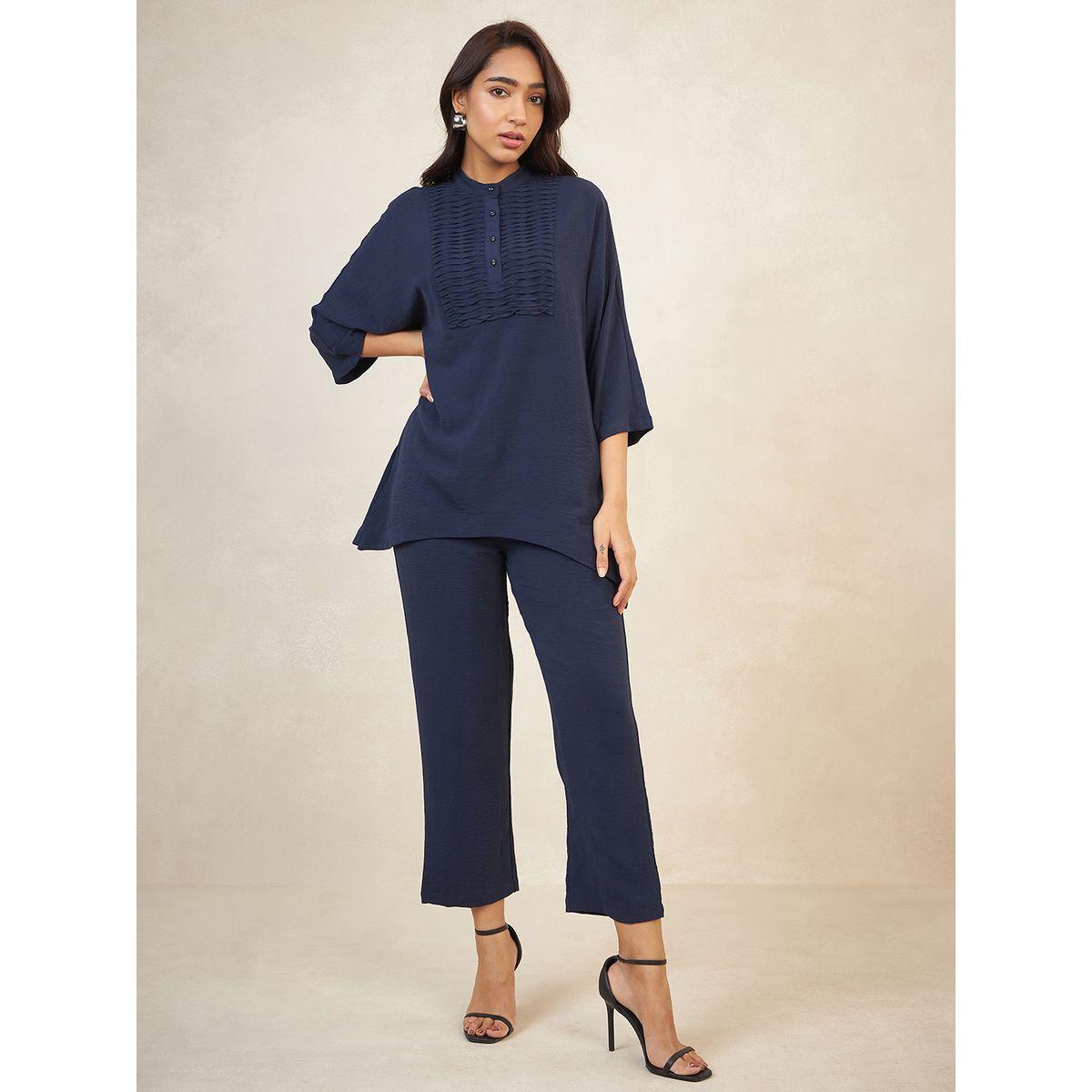 Femmella X Styli  Pintuck Detail Longline Top & Straight Pants Co-Ords-women-clothing-coordsets-image-5