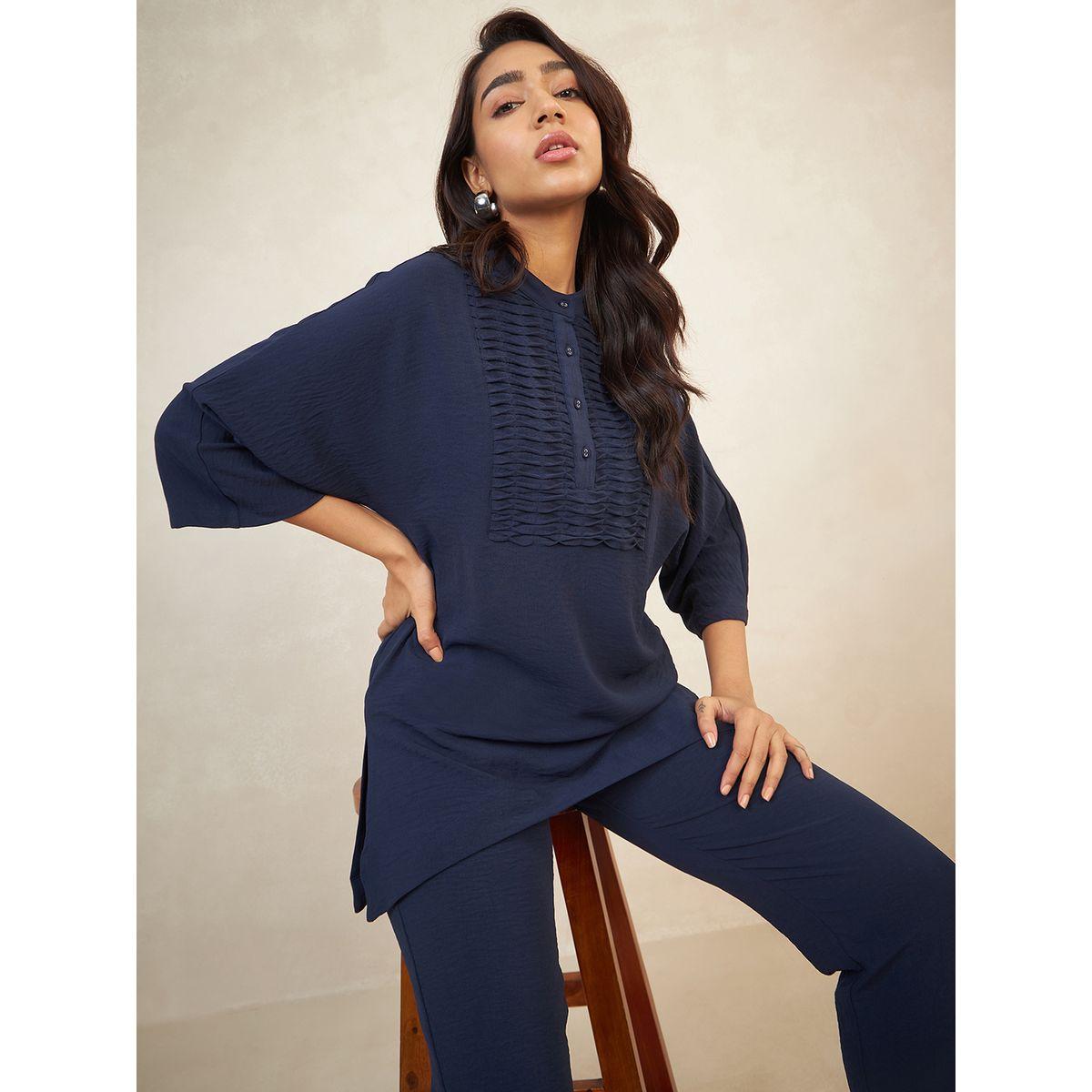 Femmella X Styli  Pintuck Detail Longline Top & Straight Pants Co-Ords-women-clothing-coordsets-image-7