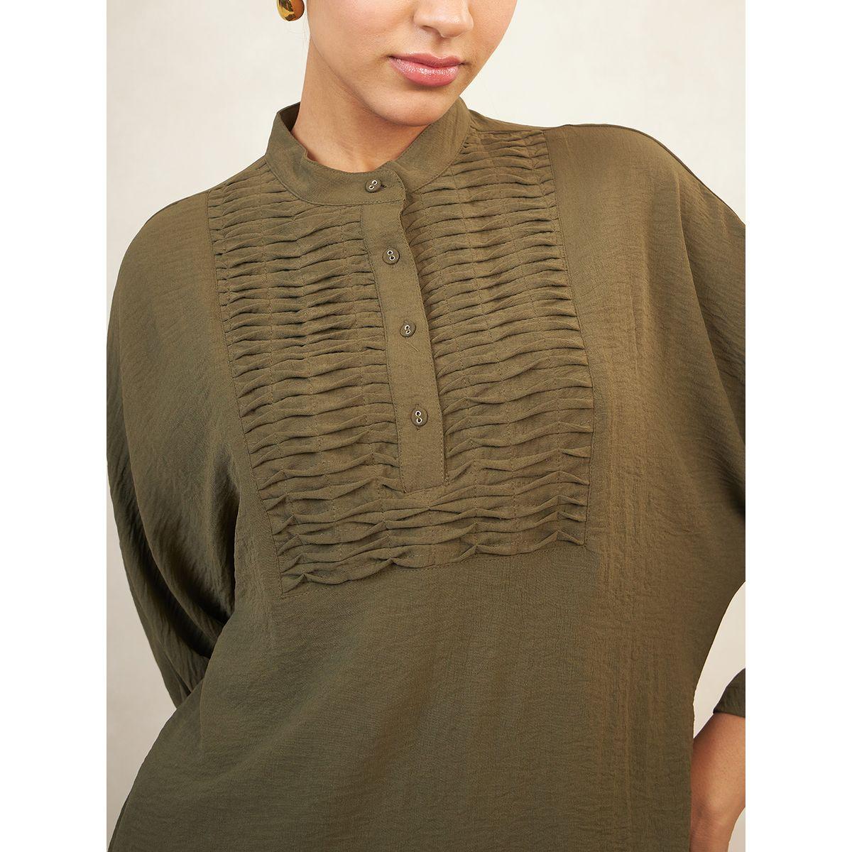 Femmella X Styli  Pintuck Detail Longline Top & Straight Pants Co-Ords-women-clothing-coordsets-image-3
